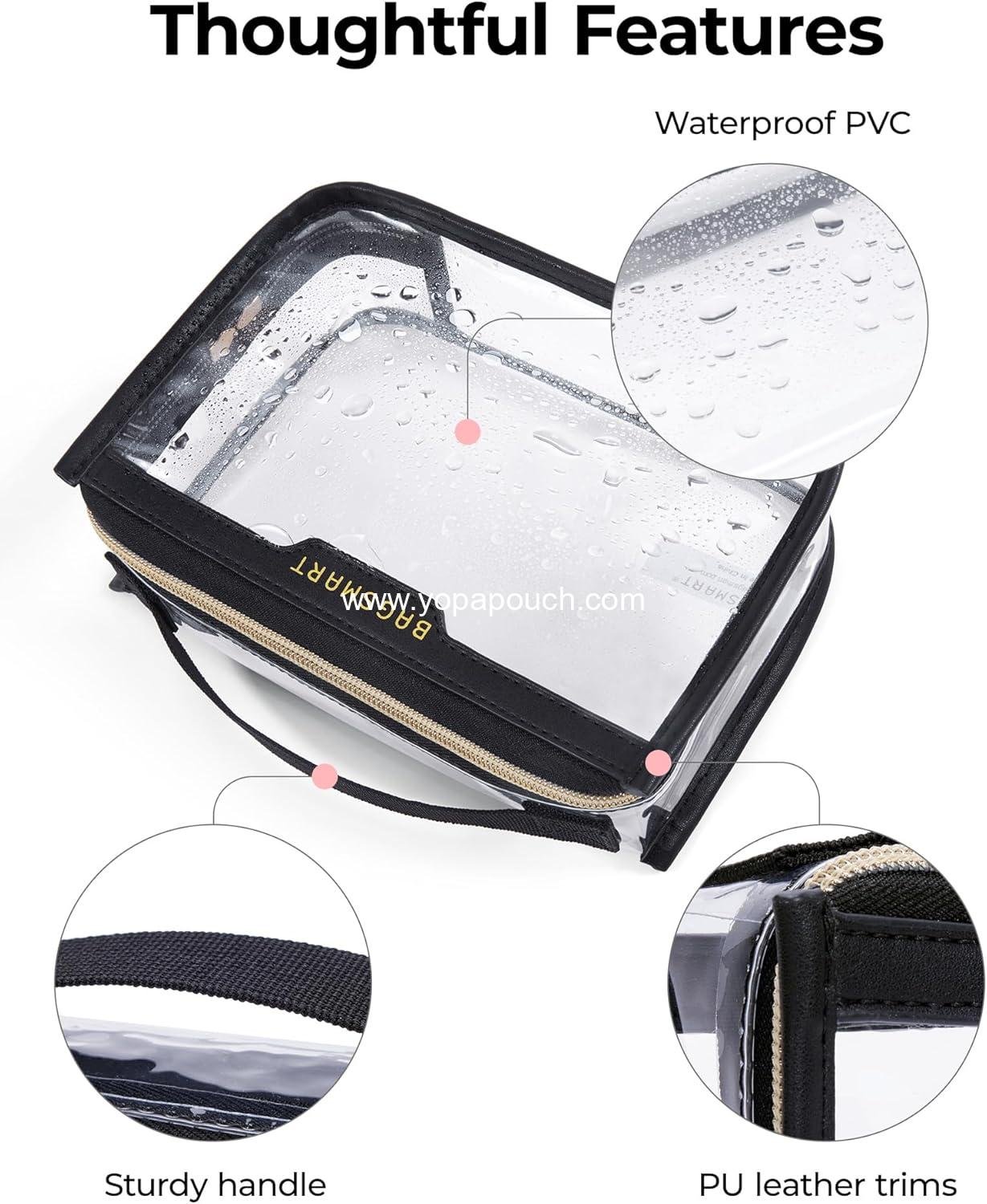 Wholesale Clear Travel Toiletry Bag, TSA Approved Cosmetic Pouch for Women, Quart Size Organizer for Travel Essentials (Black, Pack of 1) Supplier