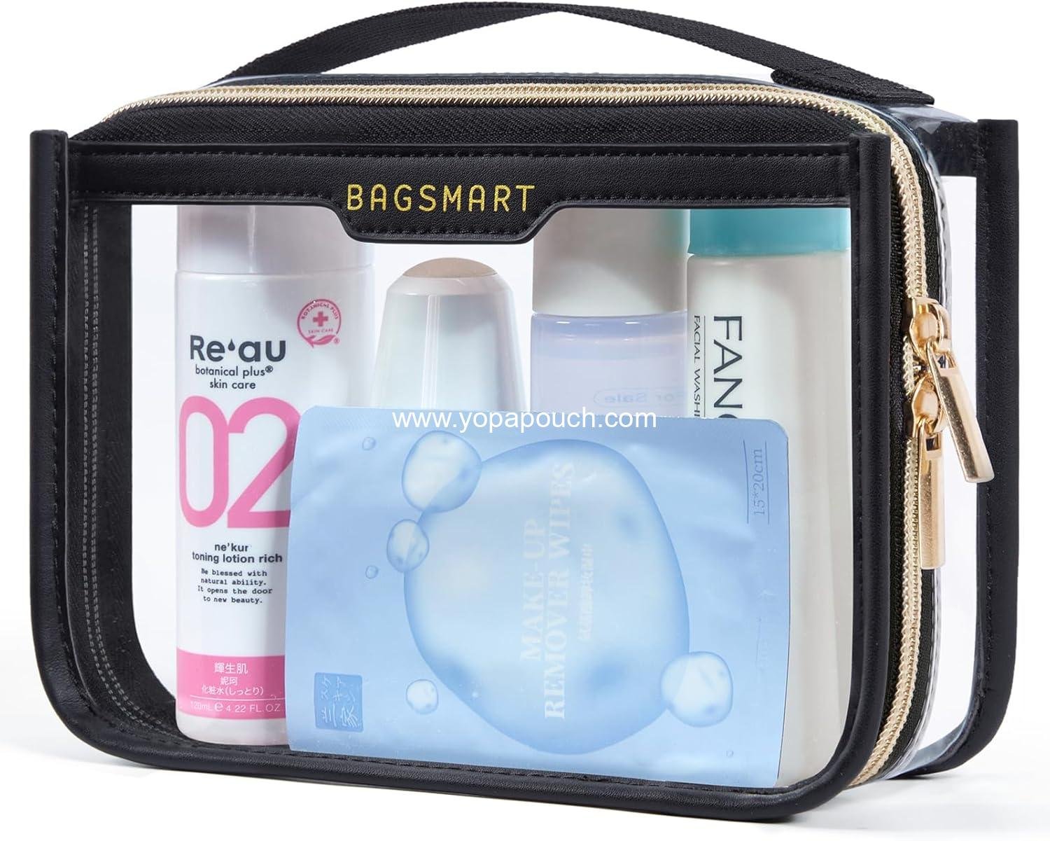 Wholesale Clear Travel Toiletry Bag, TSA Approved Cosmetic Pouch for Women, Quart Size Organizer for Travel Essentials (Black, Pack of 1) Supplier