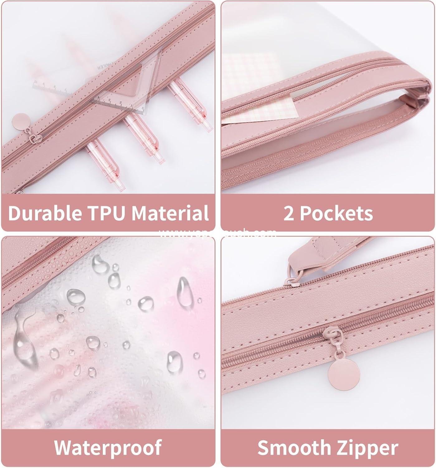 Wholesale Clear Pencil Pouch, A5 Zipper Pencil Case with Double Pockets, Large Clear Design, 3 Pack for Office, School, Makeup, Travel Accessories Supplier