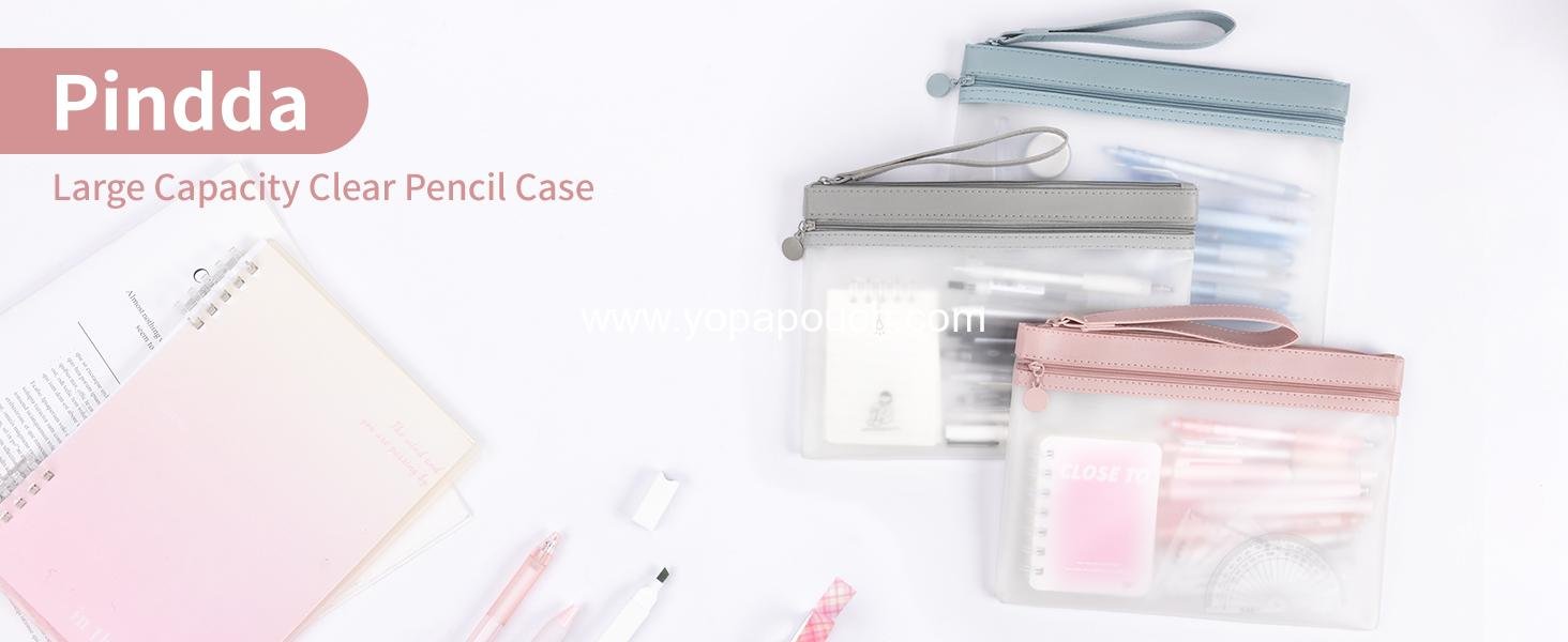 Wholesale Clear Pencil Pouch, A5 Zipper Pencil Case with Double Pockets, Large Clear Design, 3 Pack for Office, School, Makeup, Travel Accessories Supplier