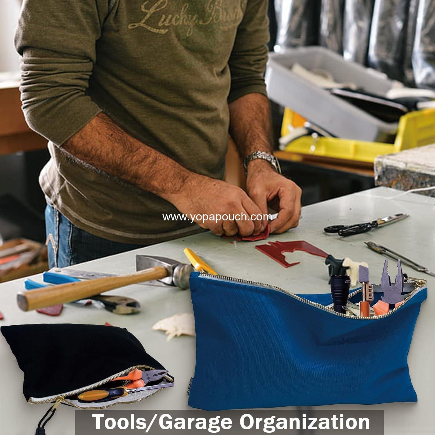 Wholesale 6 Pack Heavy Duty Canvas Tool Bags - Multipurpose Zipper Pouches, Utility Storage Organizers, 12.5 x 7 Inches, Olive, Orange, Blue, Yellow, White, Black, Supplier