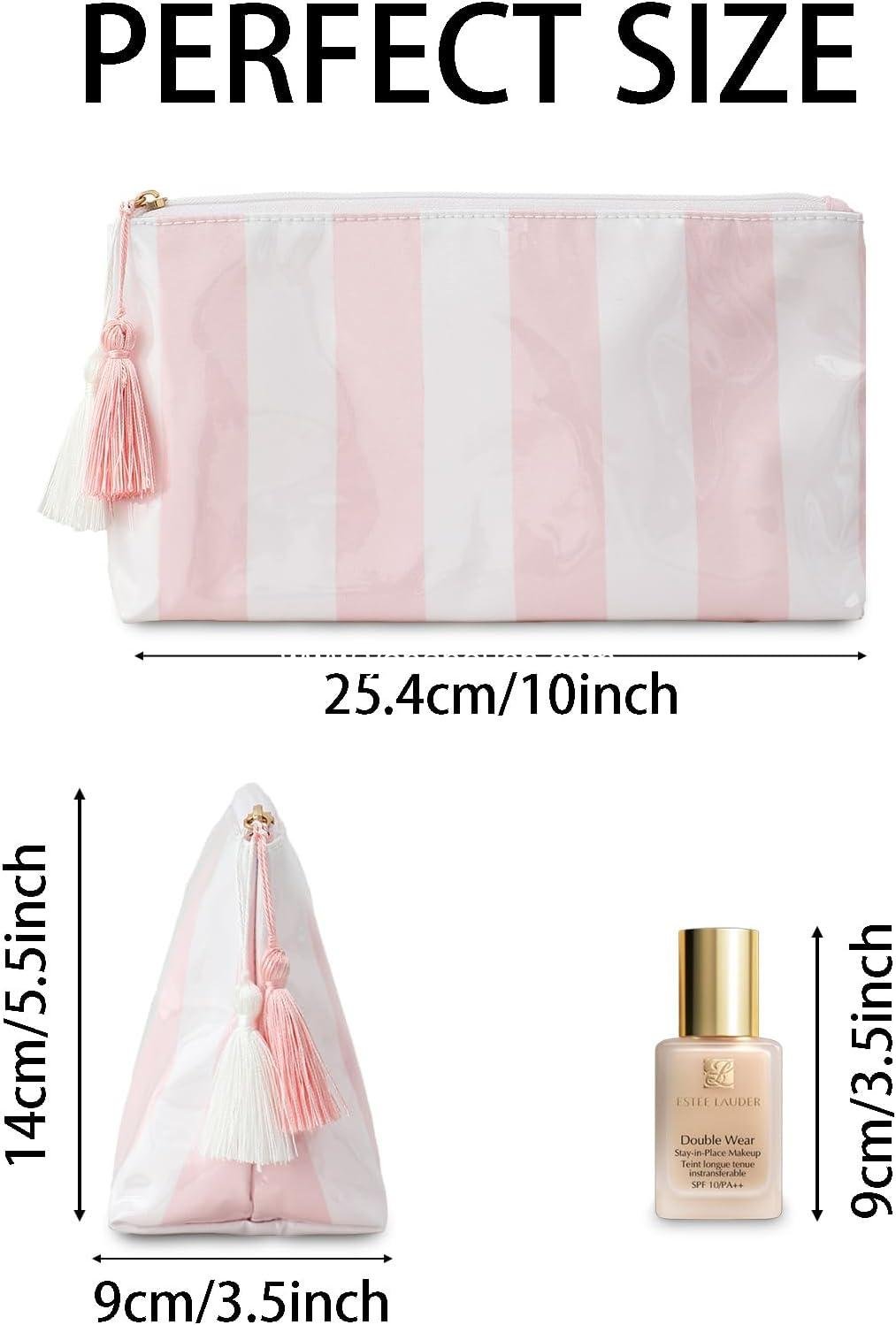 Wholesale Small Clear Coated Cosmetic Bags, Waterproof Travel Organizer Zipper Pouch for Women and Girls, Perfect for Beach Vacation Essentials (White-Pink) - Supplier