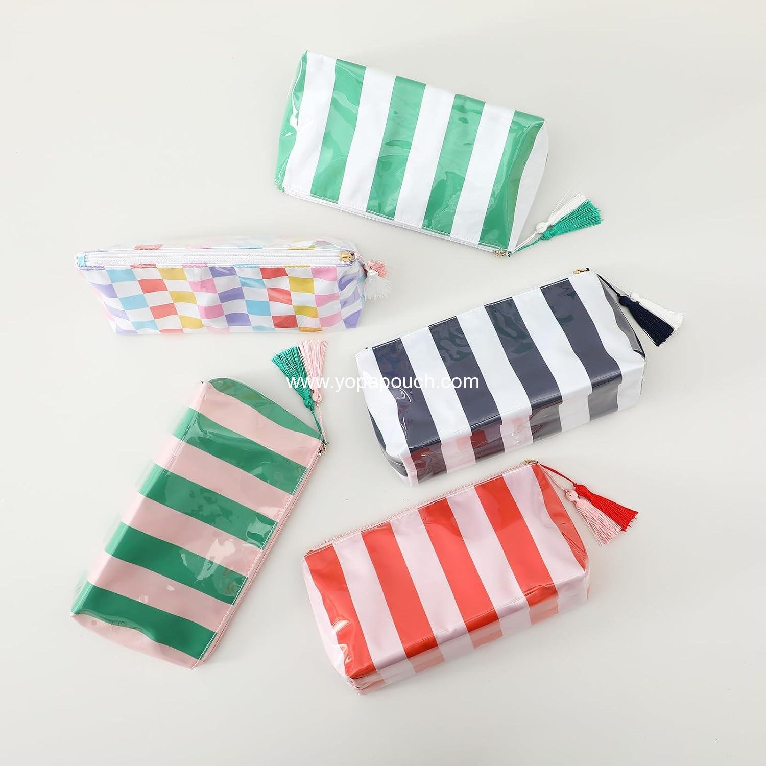 Wholesale Small Clear Coated Cosmetic Bags, Waterproof Travel Organizer Zipper Pouch for Women and Girls, Perfect for Beach Vacation Essentials (White-Pink) - Supplier