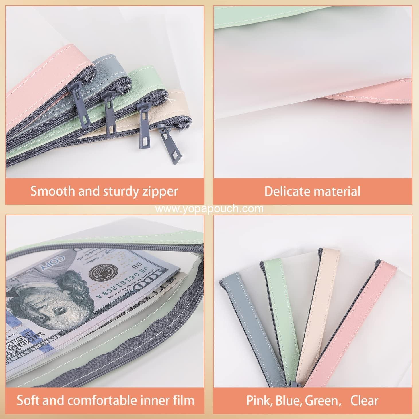 Wholesale 4-Piece Multi-Purpose Money Pouch Set - Clear Zipper Cash Envelopes (7.6 x 3.7 Inch) with 4 Colors - Money Bags for Bank Deposits - Supplier