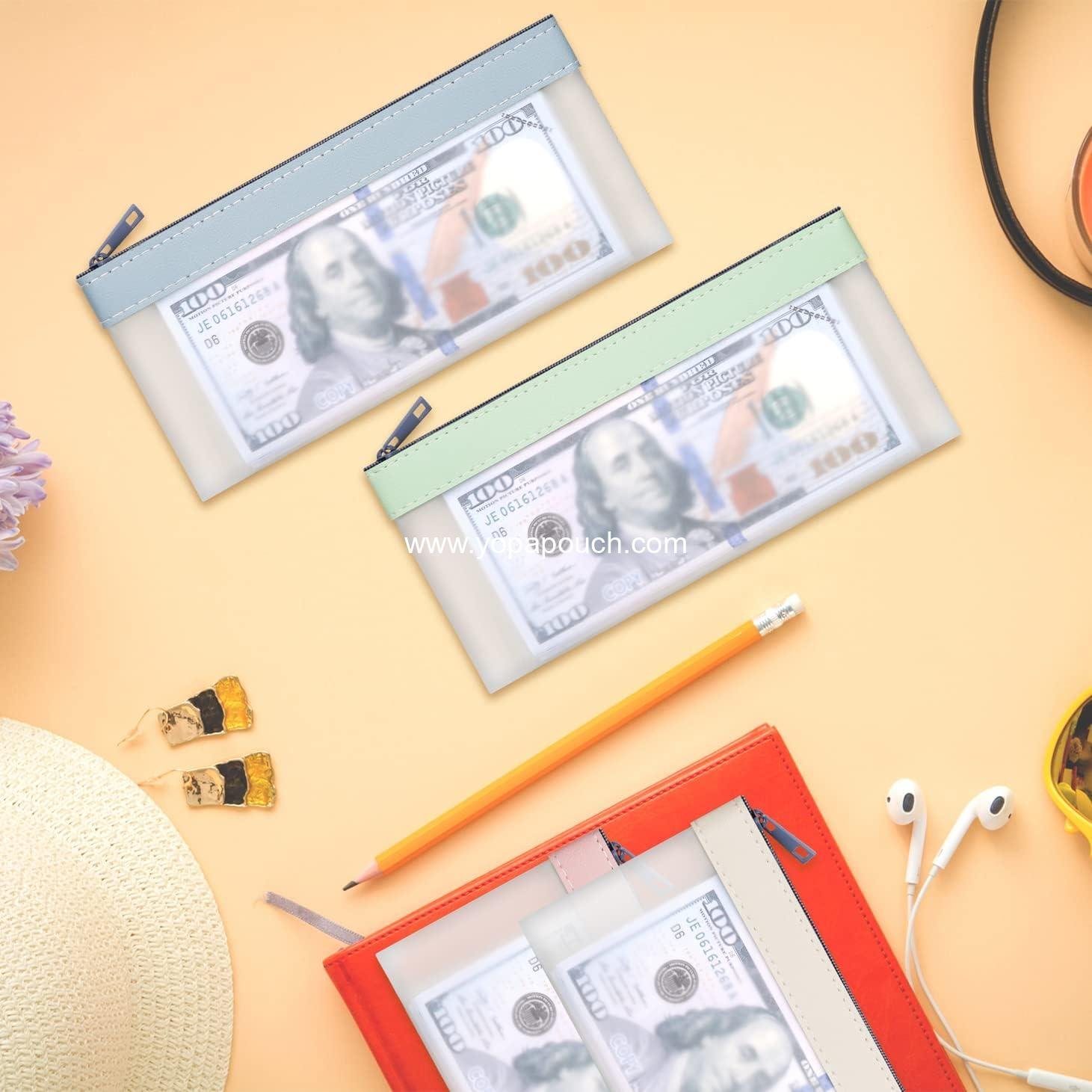 Wholesale 4-Piece Multi-Purpose Money Pouch Set - Clear Zipper Cash Envelopes (7.6 x 3.7 Inch) with 4 Colors - Money Bags for Bank Deposits - Supplier