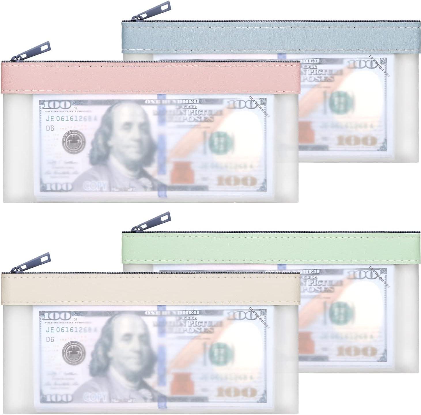 Wholesale 4-Piece Multi-Purpose Money Pouch Set - Clear Zipper Cash Envelopes (7.6 x 3.7 Inch) with 4 Colors - Money Bags for Bank Deposits - Supplier