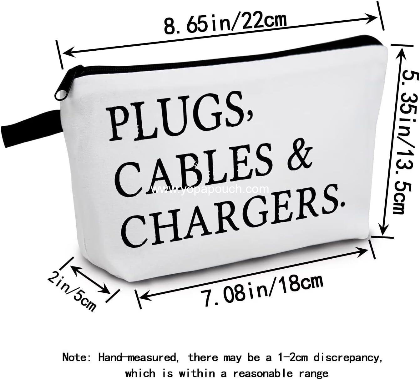 Wholesale Small Zipper Cosmetic Bag for Women - Travel Organizer Makeup and Toiletry Kit with PLUGS, CABLES & CHARGERS Text Print - Supplier