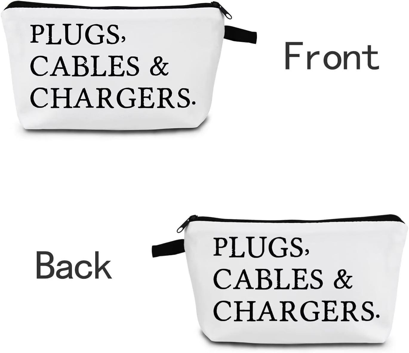 Wholesale Small Zipper Cosmetic Bag for Women - Travel Organizer Makeup and Toiletry Kit with PLUGS, CABLES & CHARGERS Text Print - Supplier