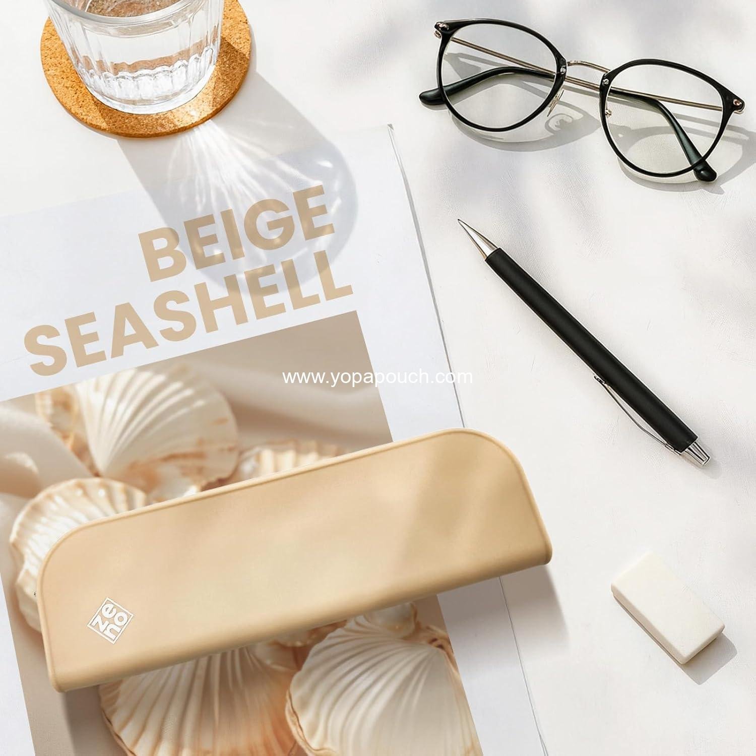 Wholesale Aesthetic Silicone Pencil Case – Cute Beige Makeup Bag, Travel Pouch, Small Stationery Organizer for Women & Teens – Beige Seashell Supplier