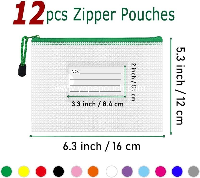 Wholesale Plastic Mesh Zipper Pouch - 12 Pcs Zipper File Bags with Label Pocket, Waterproof Document Storage for Office, Home, Travel, and Cosmetics (A6 Size 6.3x4.7 in) - Supplier