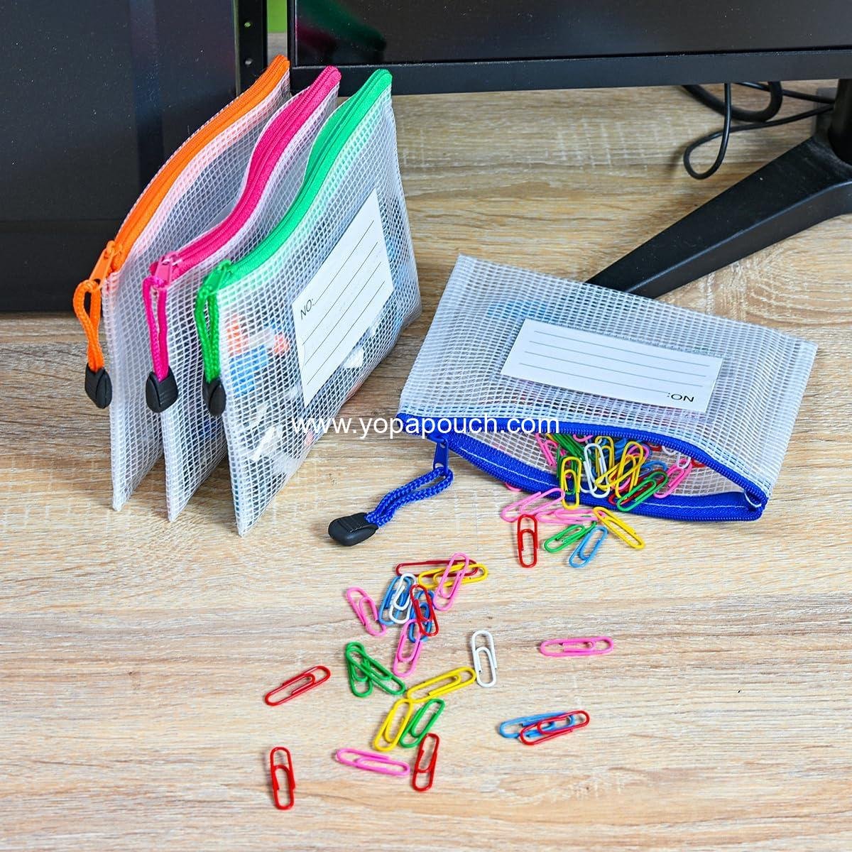Wholesale Plastic Mesh Zipper Pouch - 12 Pcs Zipper File Bags with Label Pocket, Waterproof Document Storage for Office, Home, Travel, and Cosmetics (A6 Size 6.3x4.7 in) - Supplier