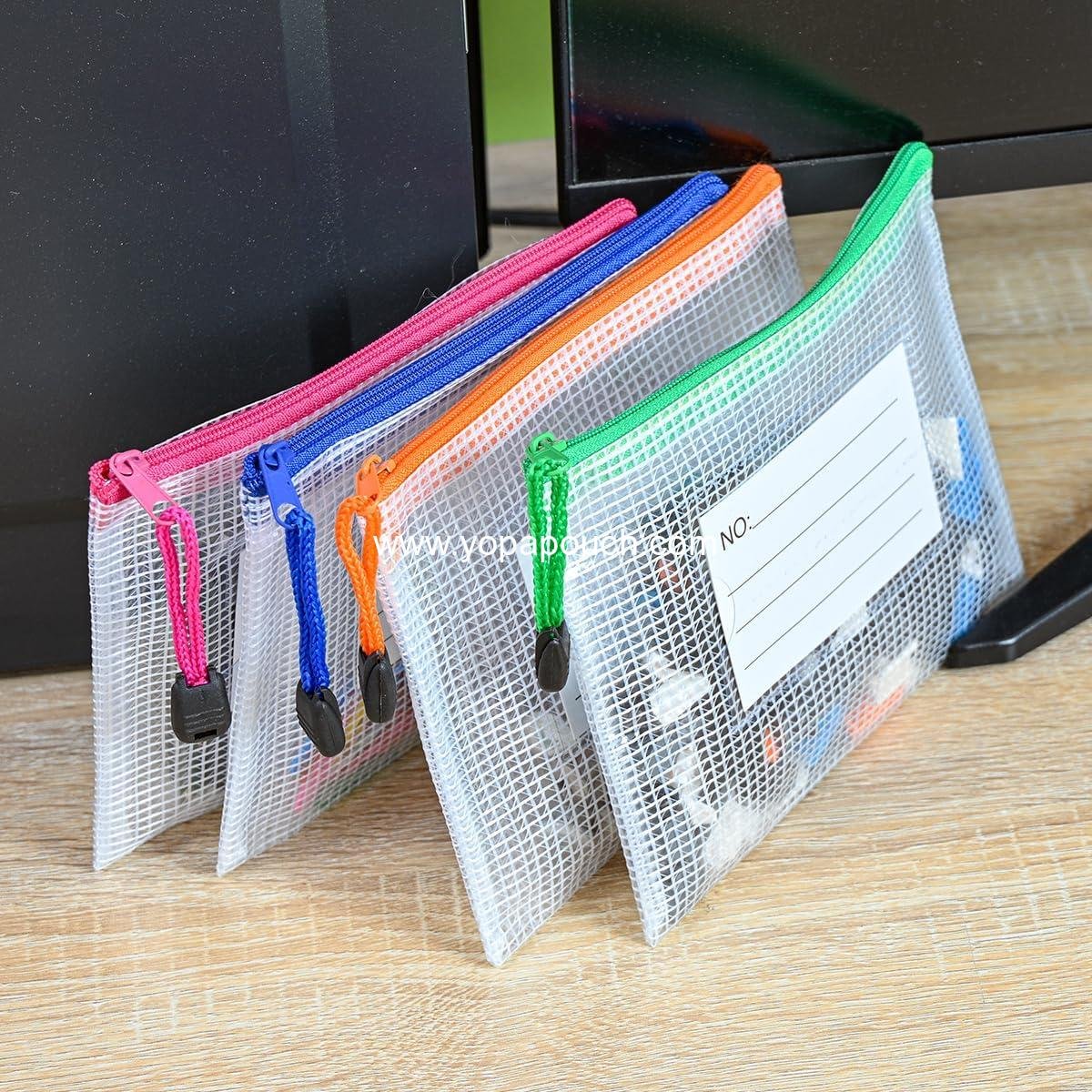 Wholesale Plastic Mesh Zipper Pouch - 12 Pcs Zipper File Bags with Label Pocket, Waterproof Document Storage for Office, Home, Travel, and Cosmetics (A6 Size 6.3x4.7 in) - Supplier