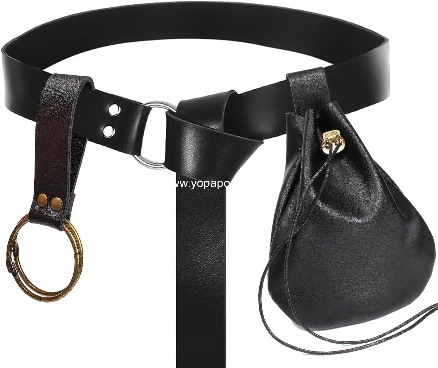 OEM 3 Pcs Halloween Renaissance Belt Pouch Coin Purse Phone Holder Skirt Hikes Medieval Viking Pirate Leather Costume Set (Black) - Supplier
