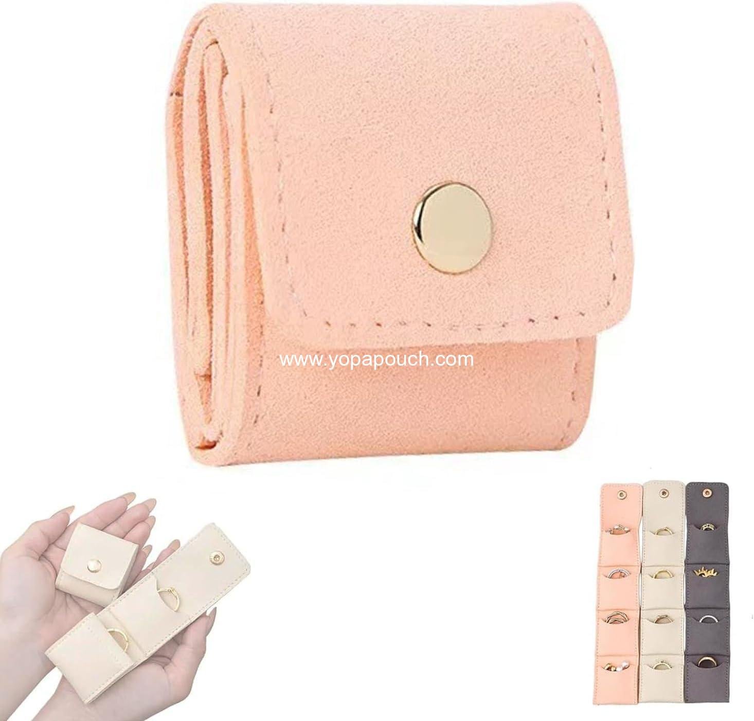 OEM Mini Travel Jewelry Roll Bag with Buckle, Portable Foldable Multifunctional Pouch for Earrings, Rings, Necklaces - Pink, Wholesale Supplier