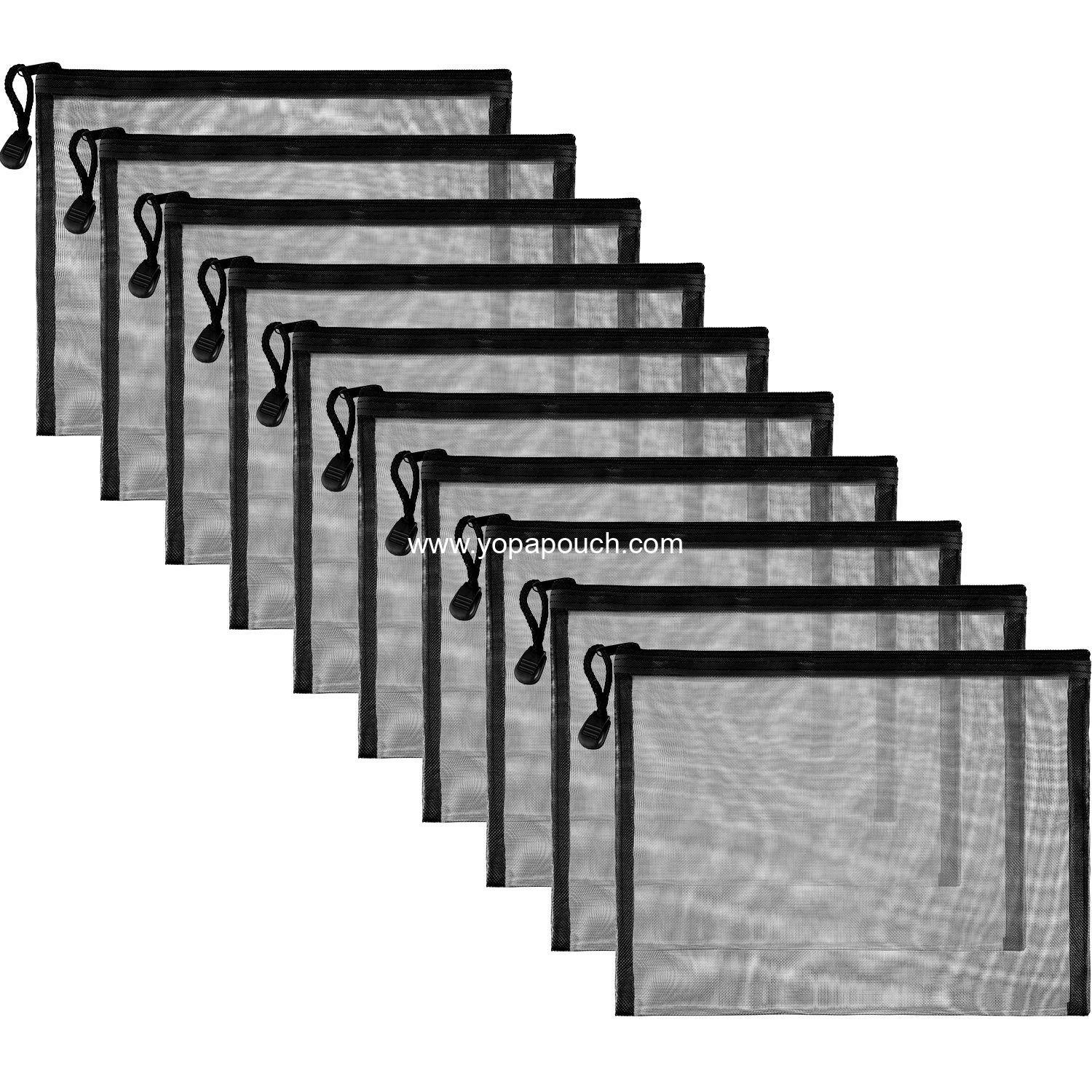 Wholesale 10 Pieces Black Mesh Makeup Bags Cosmetic Travel Organizer with Zipper Pouch, 9.5 x 7.1 Inches, Factory