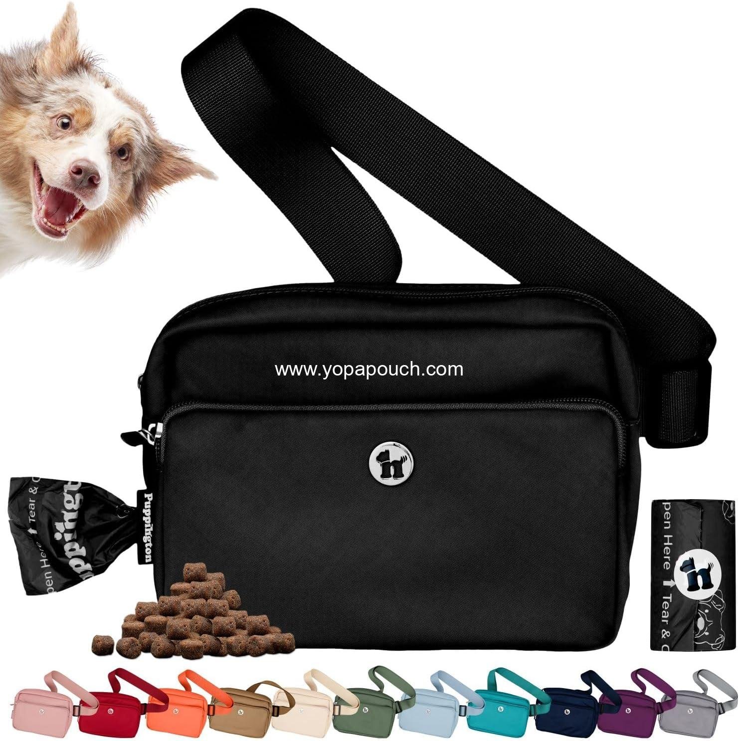 Wholesale 3-in-1 Crossbody Dog Walking Bag & Treat Pouch with Matching Planet Safe Poop Bags & Built-In Dispenser - Ideal Gift for Dog Moms & Puppy Training with Zippered Pockets (Onyx Black) Supplier