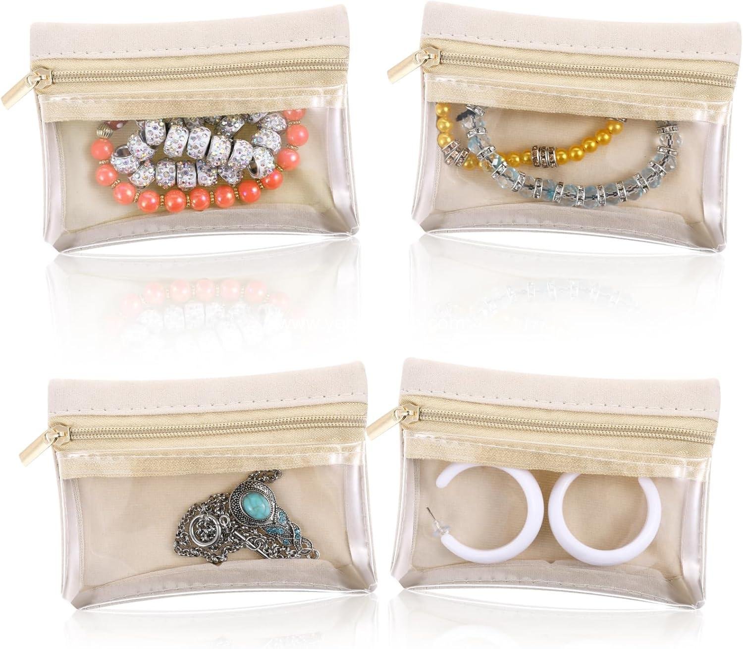 Wholesale 4 Pcs Travel Jewelry Organizer, Translucent Pouch with Zipper Pocket for Business Trips, Perfect Jewelry Bag for Girls, Mother's Day Gifts for Mom, Supplier