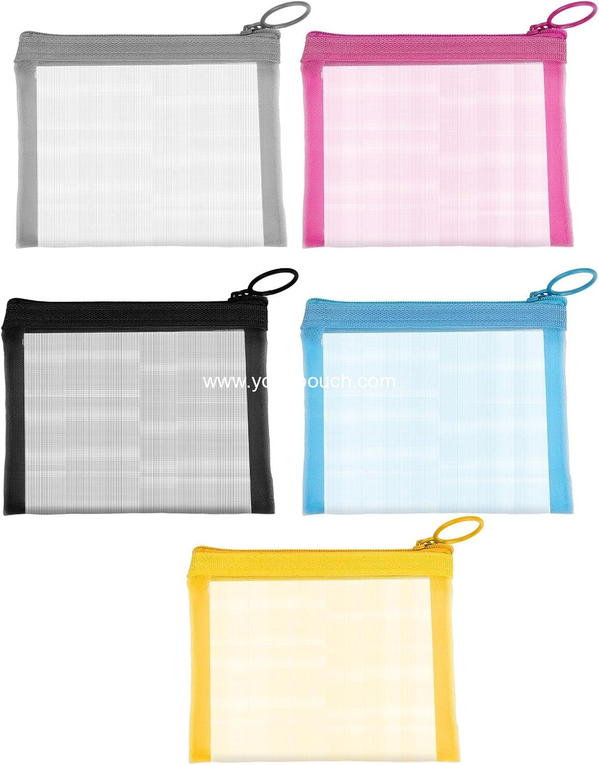 Wholesale 5 Pcs Mini Clear Zipper Pouches Mesh Bags Multipurpose Document Pocket Makeup Cosmetic Accessories Travel Toiletries Storage for Organization Manufacturer