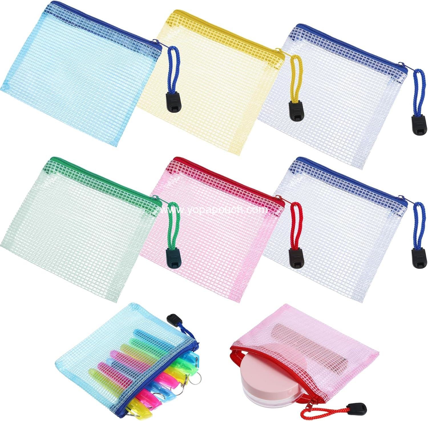 Wholesale 6 PCS Mesh Zipper Cosmetic Bags, Small Makeup Pouch for Purse, 4.7