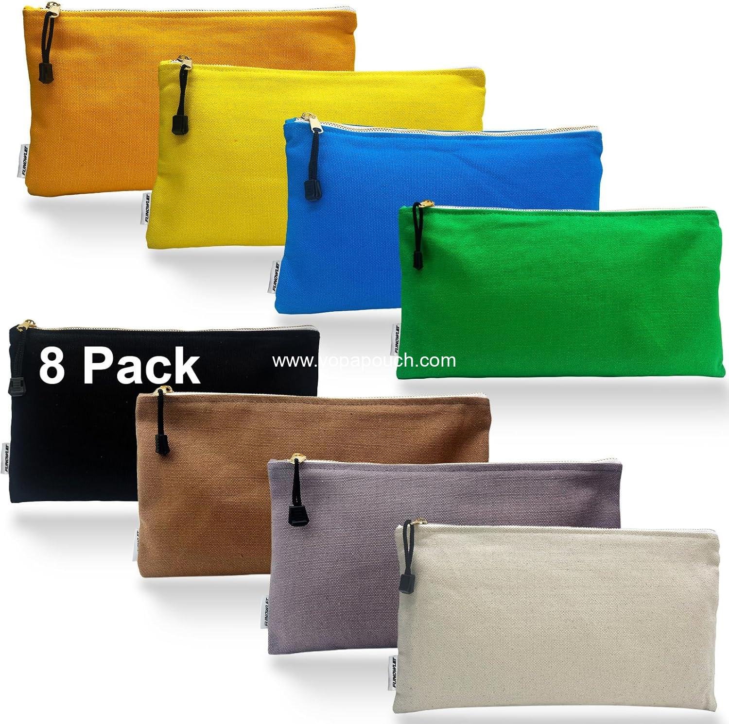 Wholesale 8 Pack Canvas Tool Bag Zipper Pouch - Heavy Duty 16 oz. Utility Pouches, Multipurpose Storage Organizer Tote Bags with Metal Zippers, 12.5 x 7-Inch, Supplier