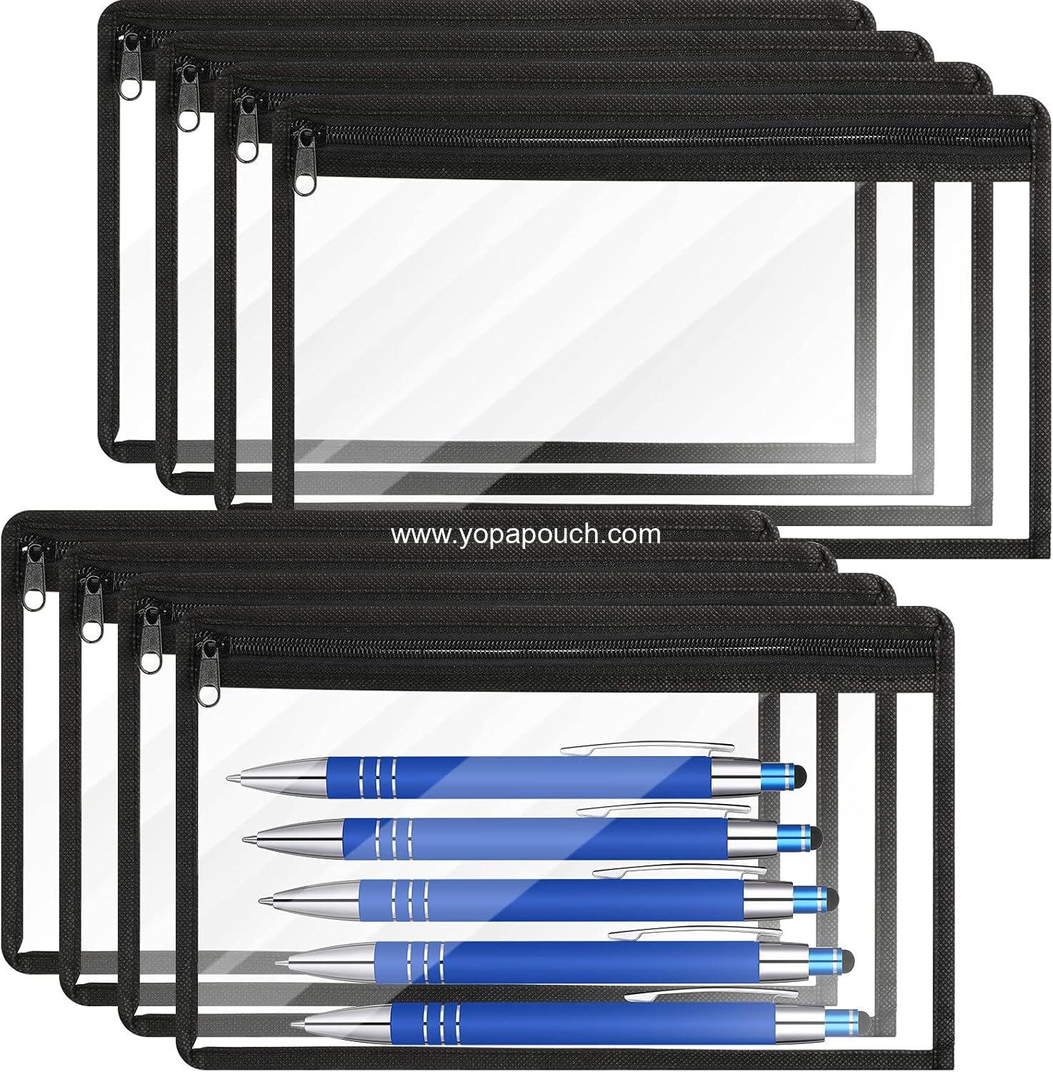 Wholesale 8 Pcs Clear Zipper Pouches - PVC Makeup and Pencil Pouch Envelopes for Document Organization - Multi-Purpose Storage Bags (11.5 x 7 Inches, Black Edging) Supplier