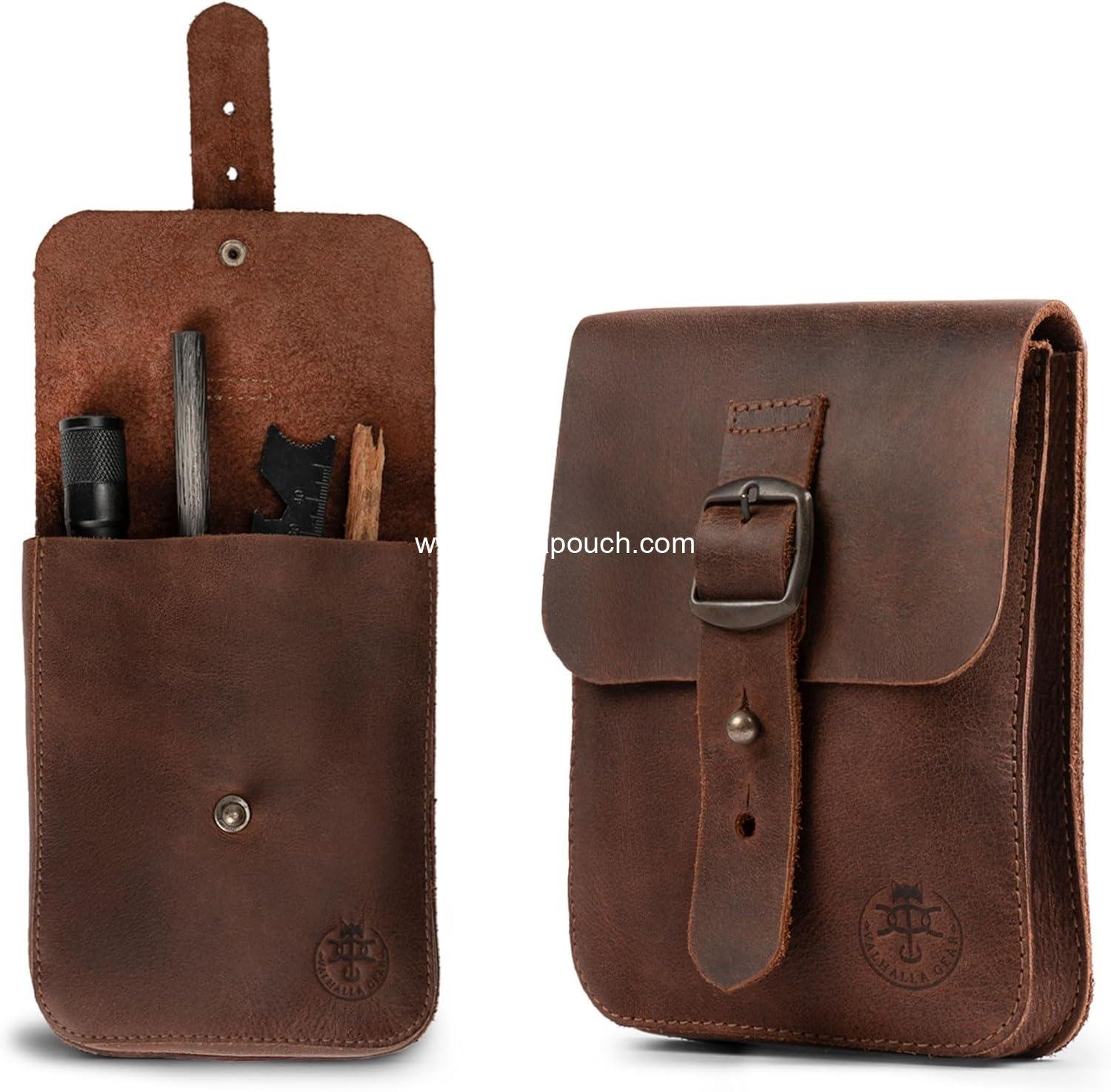 Wholesale Handmade Full Grain Leather Holster Pouch - Durable Waist Bag for Coins, Change, Headphones, and Personal Items - Attaches to Belt - Bourbon Brown Manufacturer