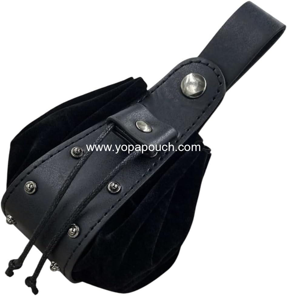 Wholesale Medieval Drawstring Belt Pouch Portable Coin Purse PU Leather Rivet Storage Waist Pack Bag for Men Women Costume LARP Vintage Viking (Black) Supplier