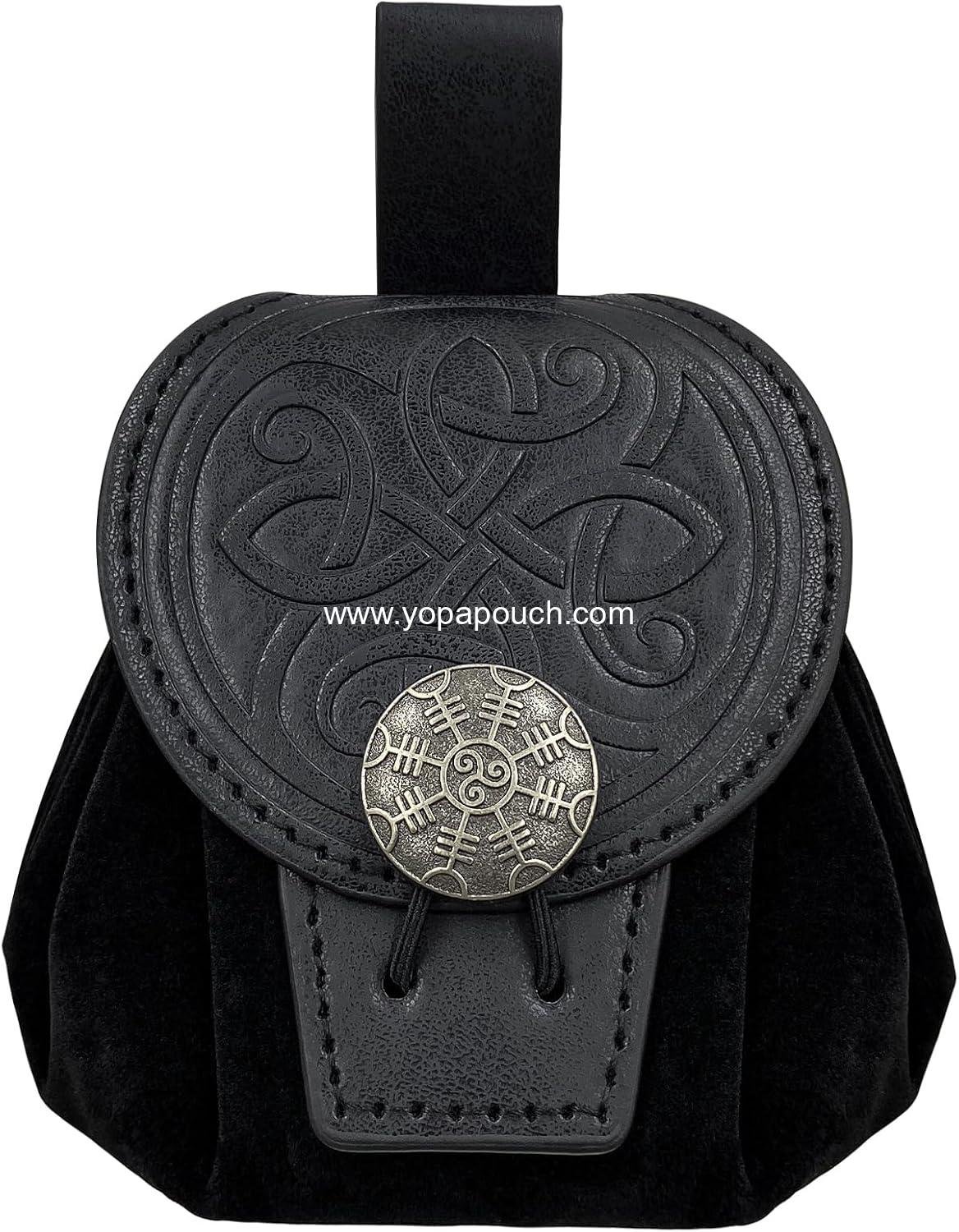 Wholesale Medieval Embossed Faux Leather Belt Pouch, Retro Renaissance Portable Belt Bag Coin Purse Dice Bag (Black B) Supplier