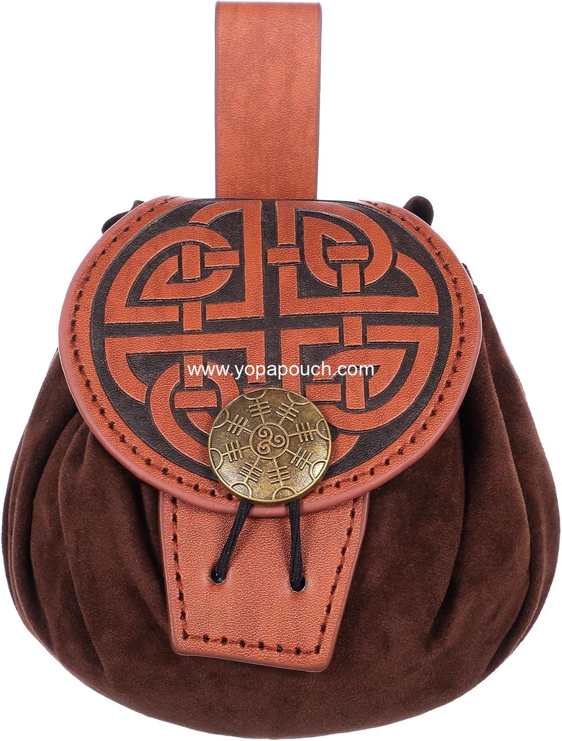 Wholesale Medieval Embossed Leather Drawstring Dice Bag Renaissance Belt Pouch Vintage Coin Storage (B) Supplier