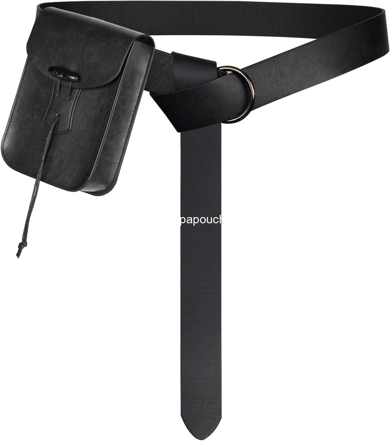 Wholesale Medieval Pirate Leather Belt Pouch for LARP Cosplay Vintage Waist Bag (Black) - Supplier