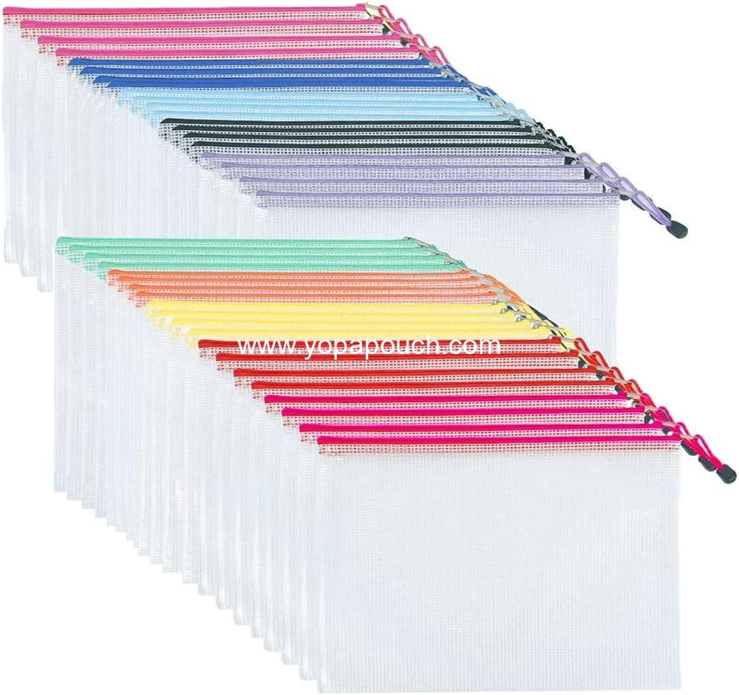 Wholesale Mesh Zipper Pouch Bag, A4 Size Waterproof Plastic Storage Bags for Organizing Office Supplies and Arts & Crafts (40 Pack, 10 Colors) - Manufacturer