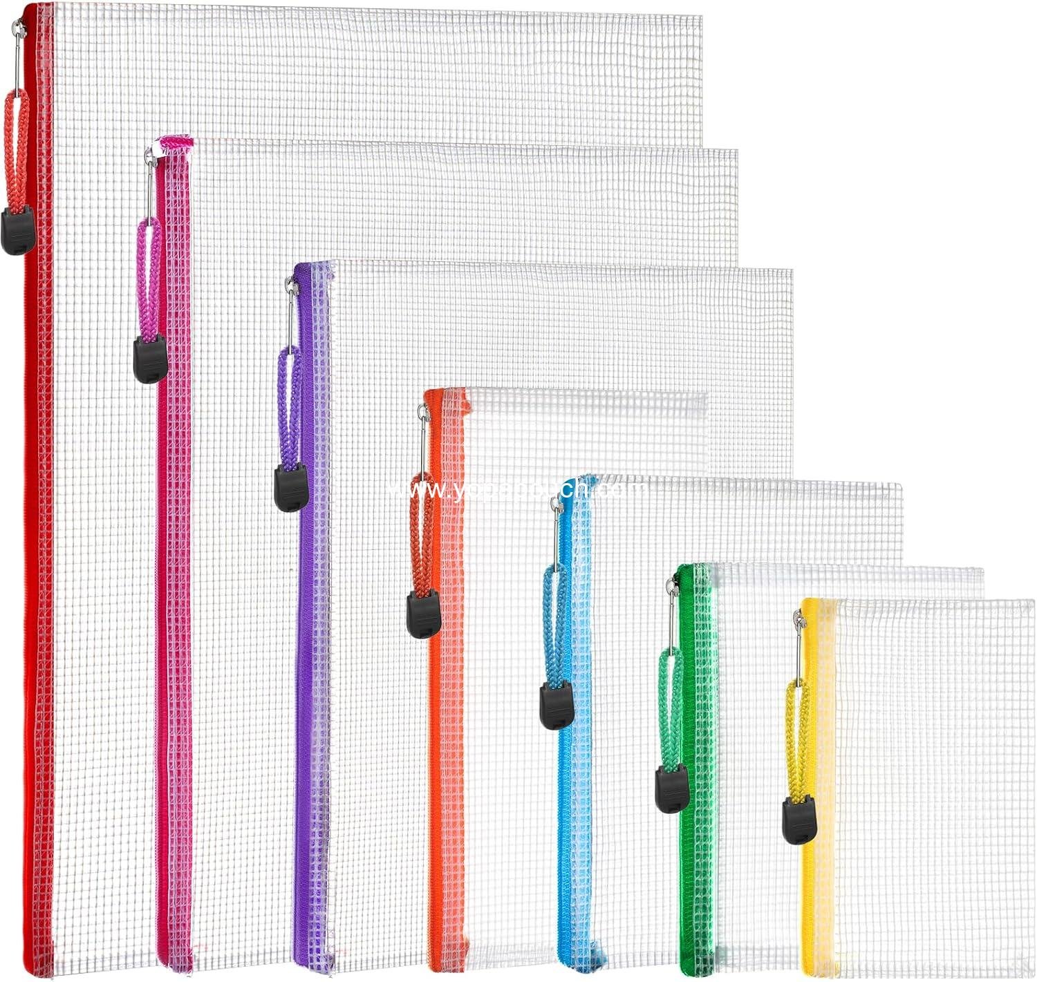 Wholesale Mesh Zipper Pouch Bags, 7 Sizes Clear Organization Pouches, Reusable Storage Bags for Travel and School Supplies, File Jackets & File Pockets, Supplier