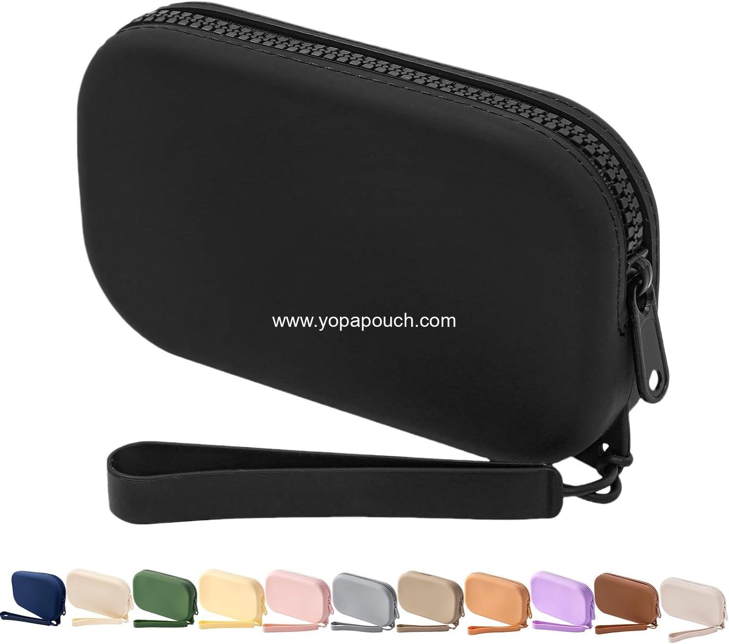 Wholesale Small Silicone Multifunctional Essential Bag Portable Travel Makeup Bag for Women Men Cards Cash Zipper Pouch (Black) - Supplier