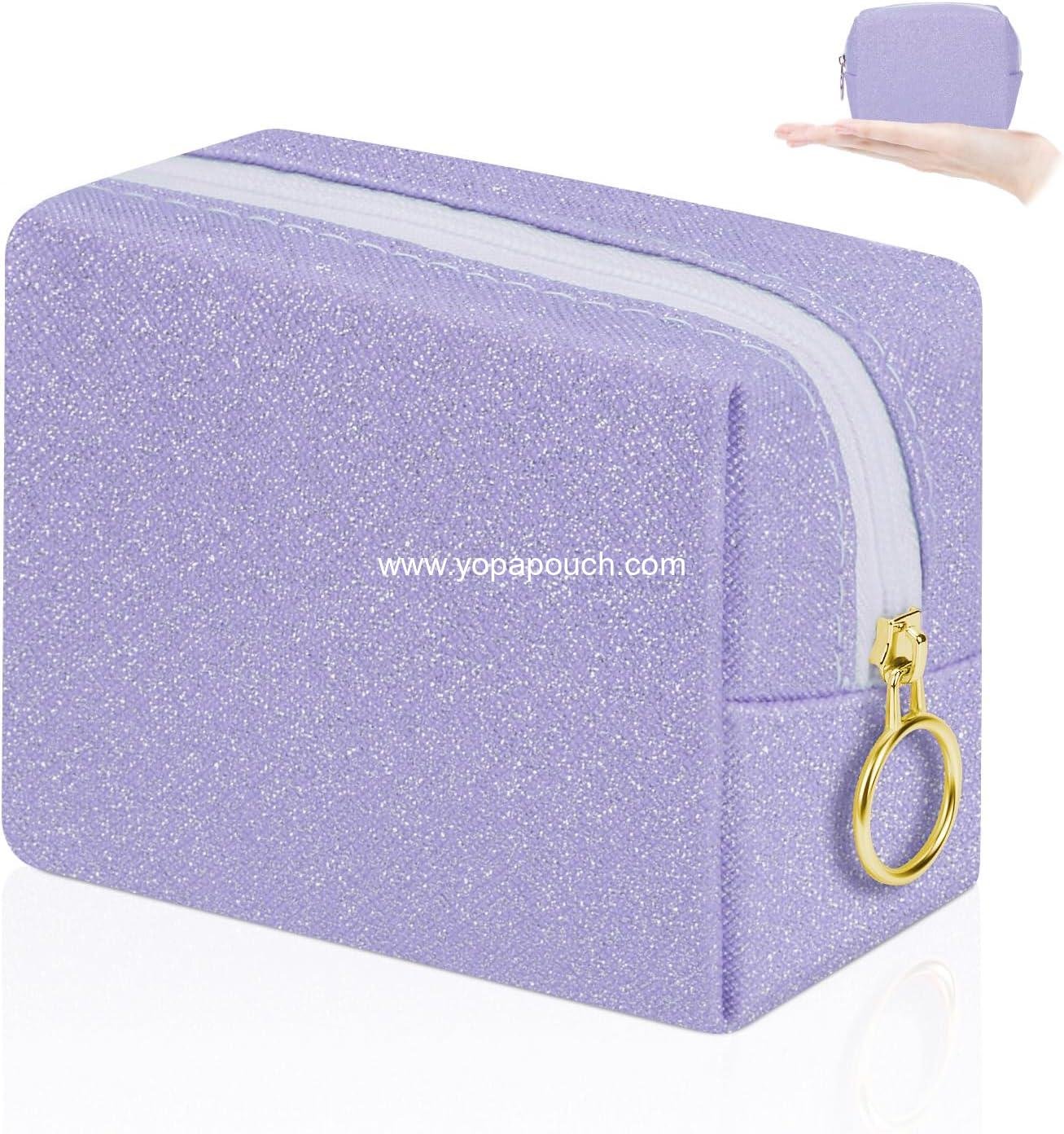 Wholesale Soft PU Leather Mini Makeup Bag for Purse - Portable Glitter Purple Lipstick Pouch, Small Cosmetic Bag for Travel, Ideal for Chapsticks, Makeup, Keys, Earphones - OEM Supplier