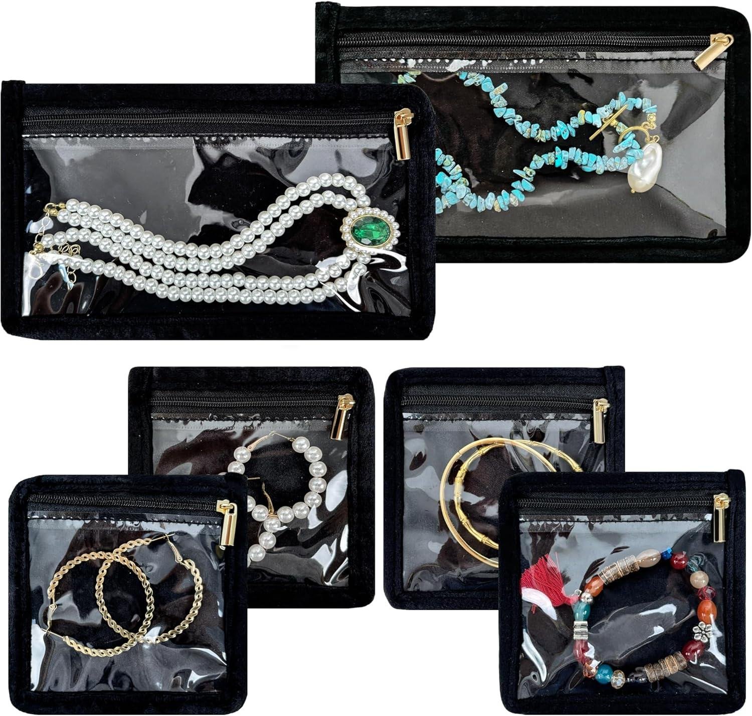 Wholesale Travel Jewelry Organizer Pouch - 6 PCS Double-sided Velvet Zippered Bag Set with 2 Large and 4 Small for Earrings, Rings, Necklaces, and Bracelets Storage, Gift for Women Supplier