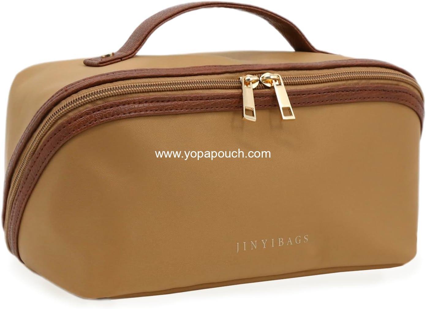 Wholesale Travel Makeup Bag - Large Waterproof Cosmetic Organizer with Smooth Double Zipper & Tear-Resistant Lining Toiletry Pouch for Women (Khaki) Supplier