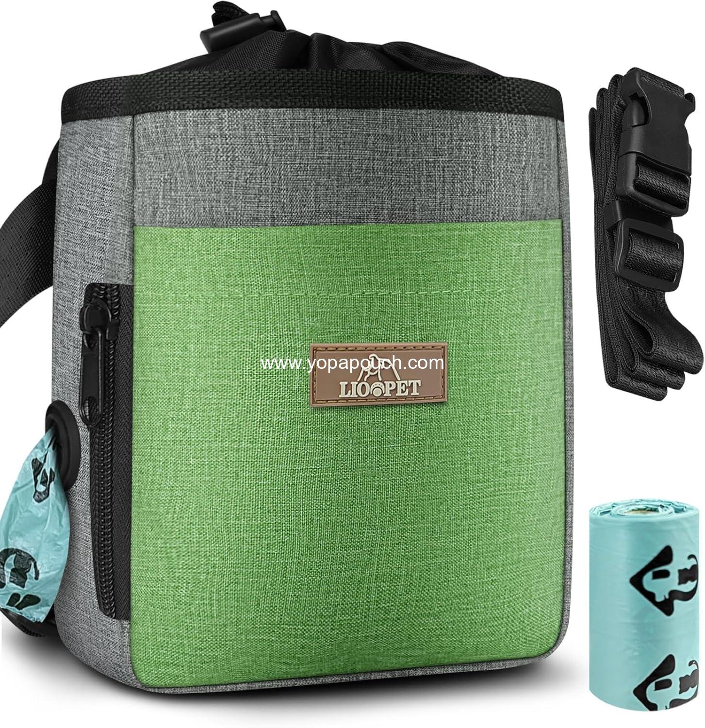 Wholesale Upgraded Large Dog Treat Pouch with Waist Clip - Stylish Green & Grey Design - Spacious Treat Bag for Walks, Outdoor Activities, Travel, and Training - Includes 1 Poop Bag - Supplier