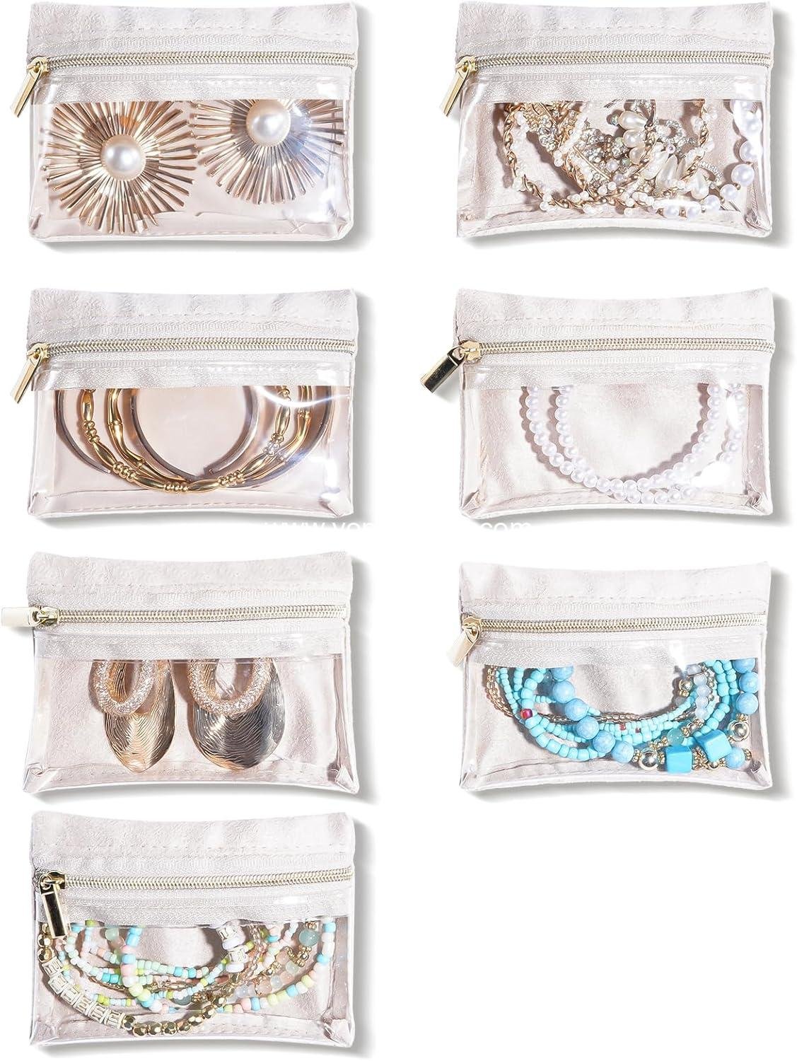 Wholesale Velvet Jewelry Pouches with Clear Window - Travel Organizer for Earrings, Bracelets, Necklaces, and Rings, Compact 7PCS Storage for Women and Girls - Supplier
