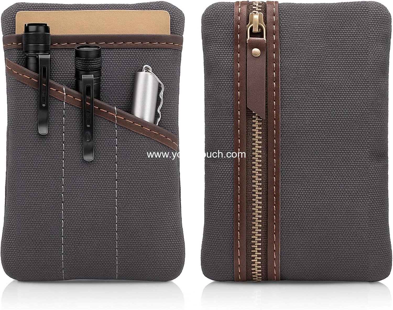 Wholesale Waxed Canvas EDC Pocket Organizer - Multi-Tool Back Pocket Pouch for Phone, Notebook, Pen & EDC Gear - Water-Repellent Leather Tool Pouch, Sizes: 6” x 4” & 7” x 5”, Supplier