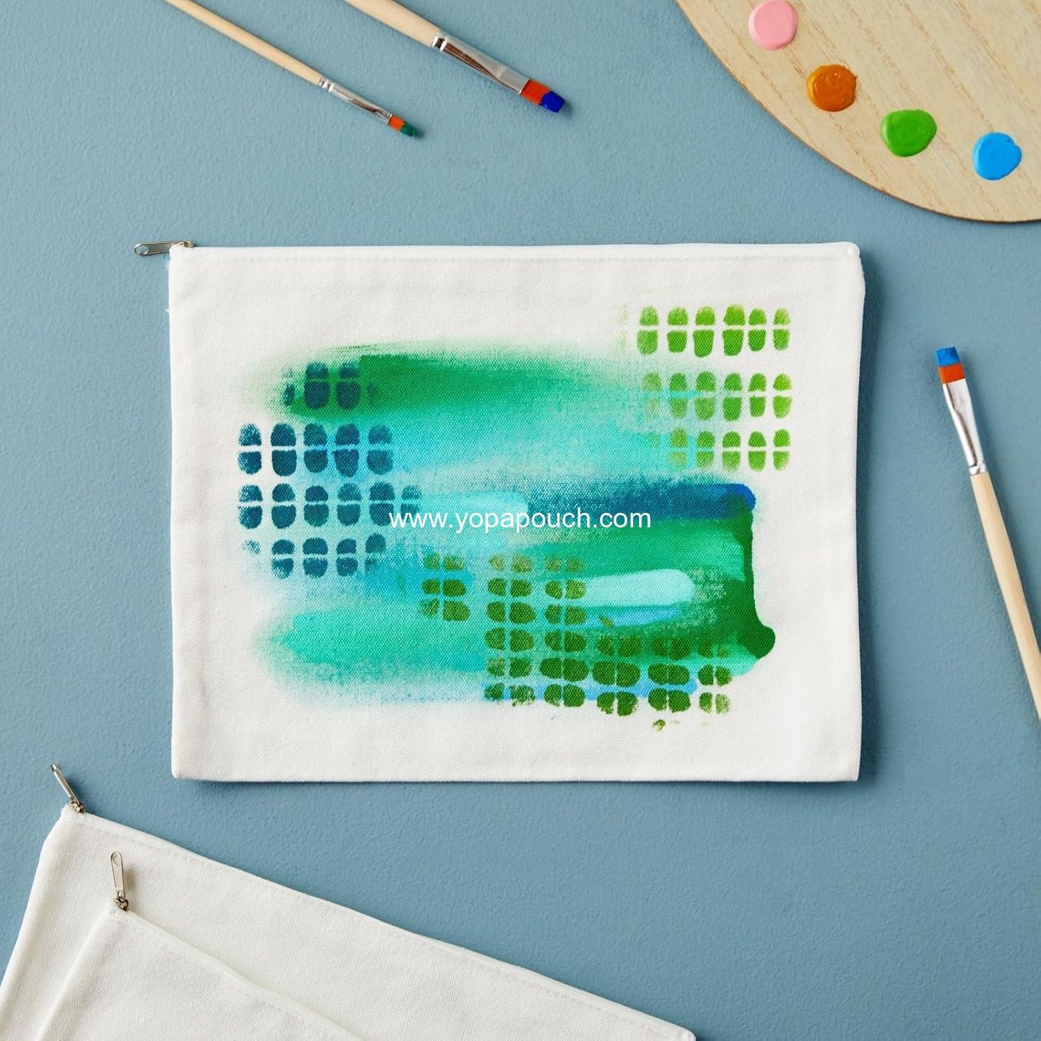 Wholesale Large Canvas Zipper Pouch - Personalizable DIY Makeup Bag & Travel Toiletry Organizer - Pack of 6, 12 x 9 in - Supplier