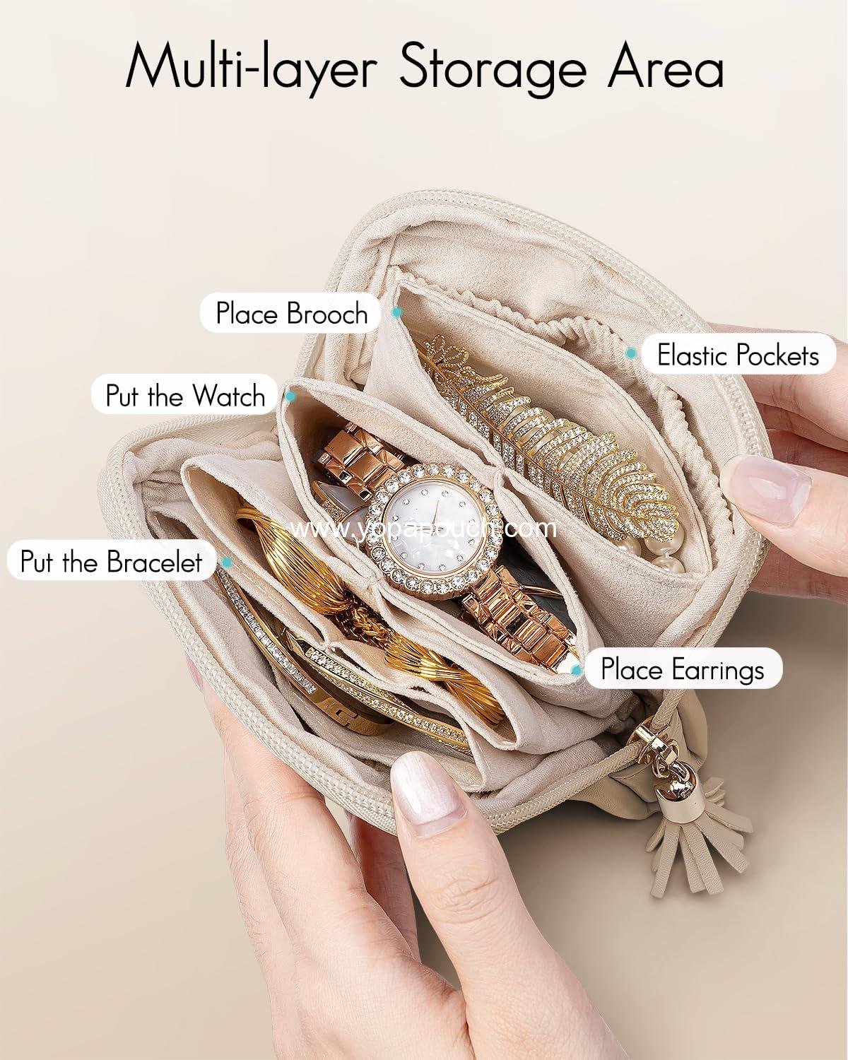 Wholesale Velvet Jewelry Travel Case Pouch with Zipper, Organizer Storage Bag for Bracelets, Rings, Earrings - Travel Essentials Gifts for Women and Girls - Toffee Supplier