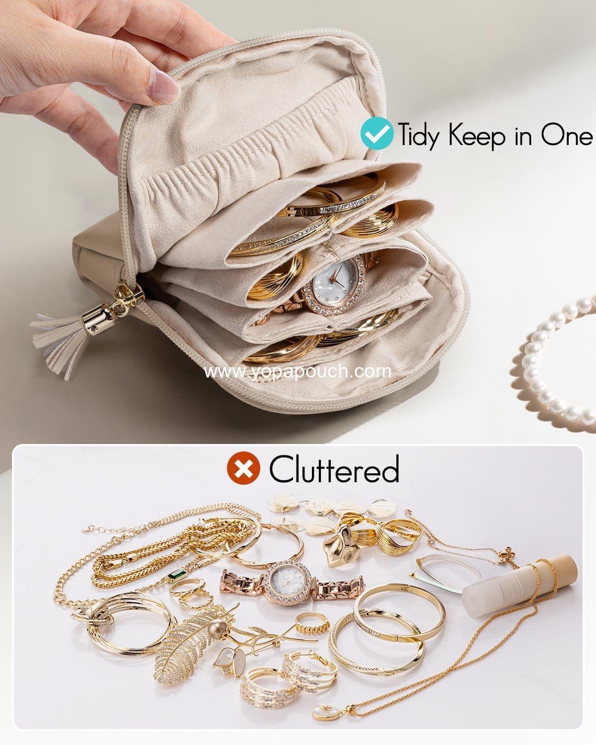 Wholesale Velvet Jewelry Travel Case Pouch with Zipper, Organizer Storage Bag for Bracelets, Rings, Earrings - Travel Essentials Gifts for Women and Girls - Toffee Supplier