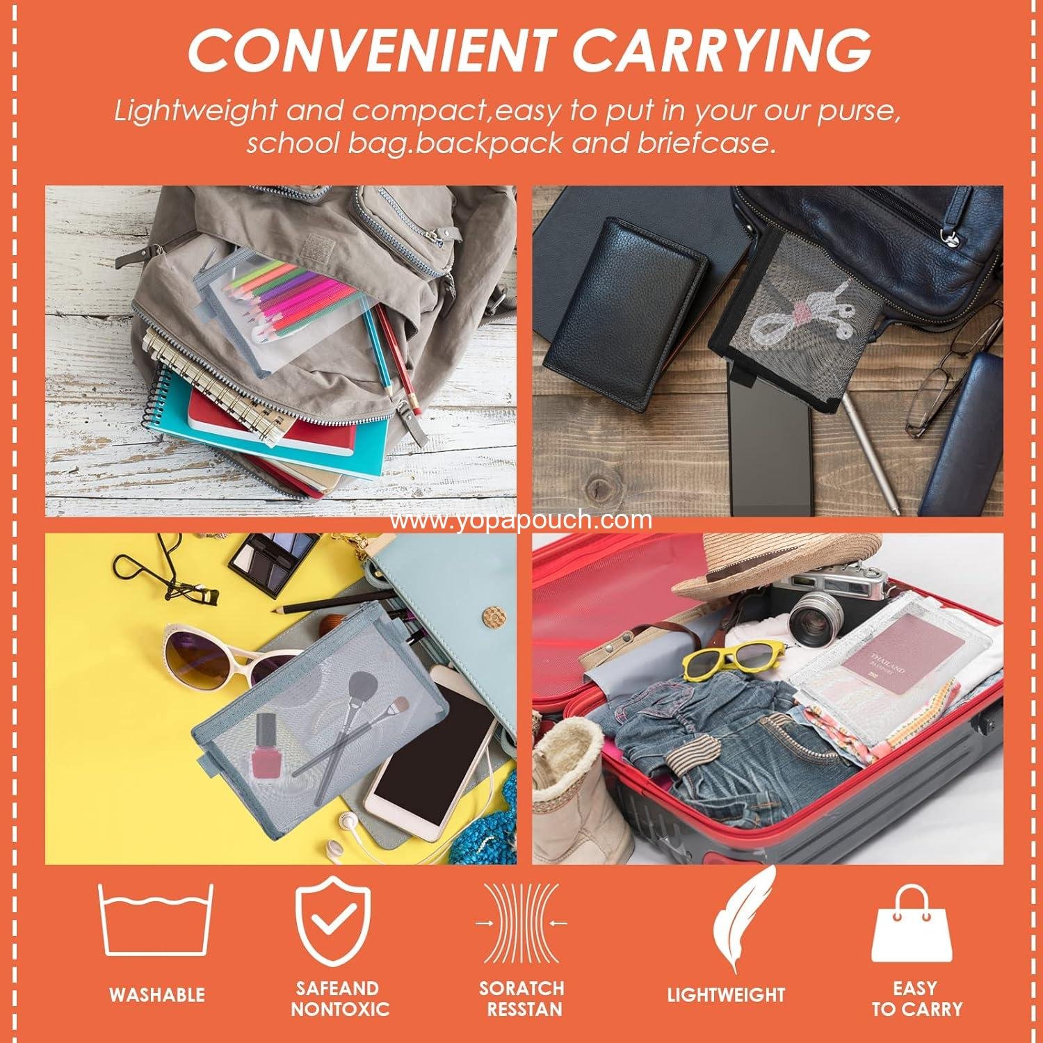 Wholesale 3-Piece Clear Makeup and Pencil Pouch Set, Nylon Mesh Zipper Cases for Stationery and Cosmetics Storage, Travel Accessories (Black, White, Grey) Supplier