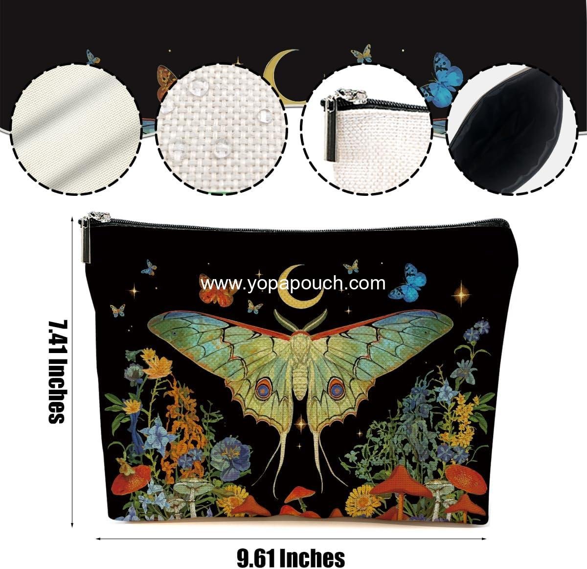 OEM Butterfly Makeup Bag Gothic Moth Blossom Cosmetic Organizer for Women and Girls - Witchy Gifts for Daughter, Friend, and Graduation - Mystical Travel Zipper Pouch - Birthday Friendship Gift Factory