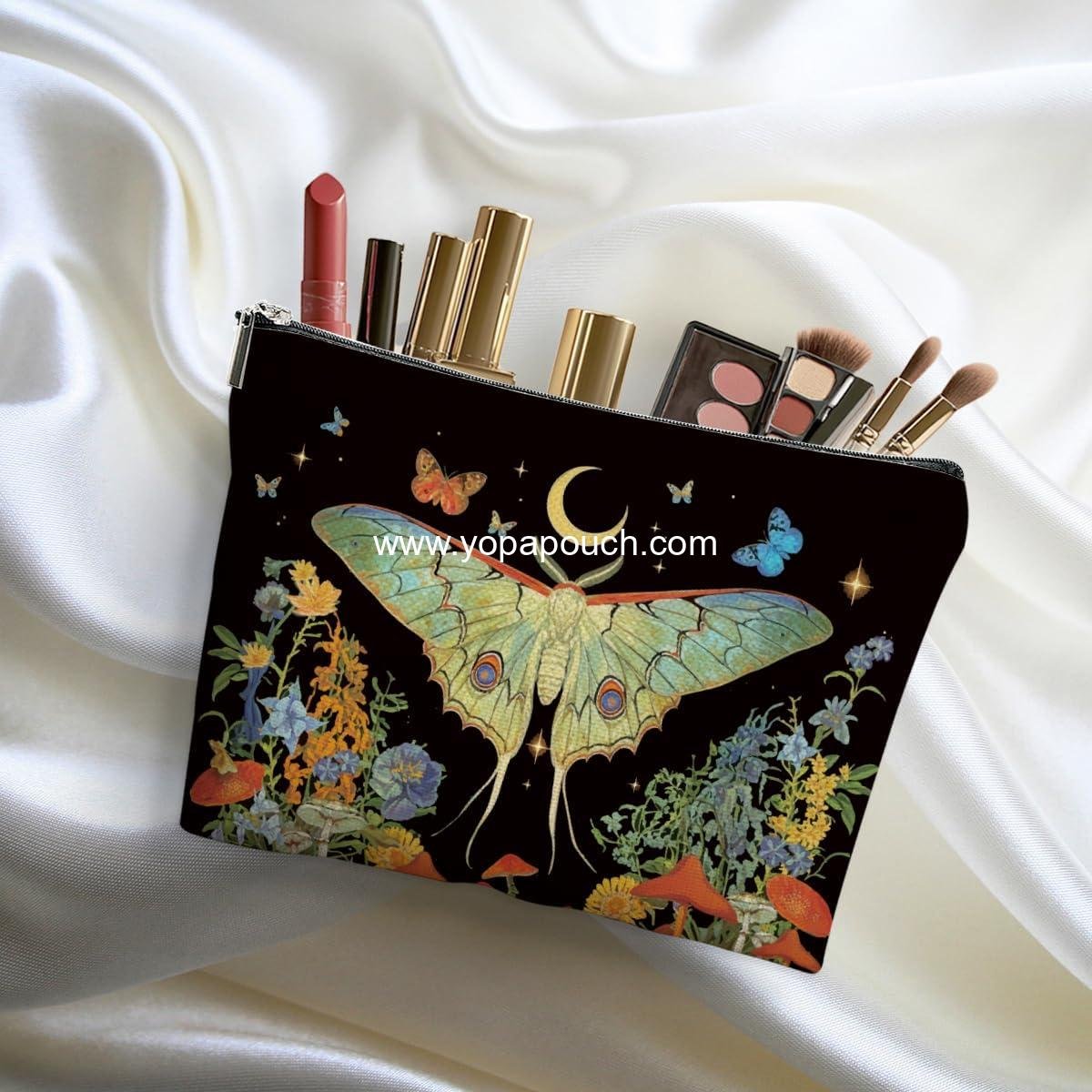 OEM Butterfly Makeup Bag Gothic Moth Blossom Cosmetic Organizer for Women and Girls - Witchy Gifts for Daughter, Friend, and Graduation - Mystical Travel Zipper Pouch - Birthday Friendship Gift Factory