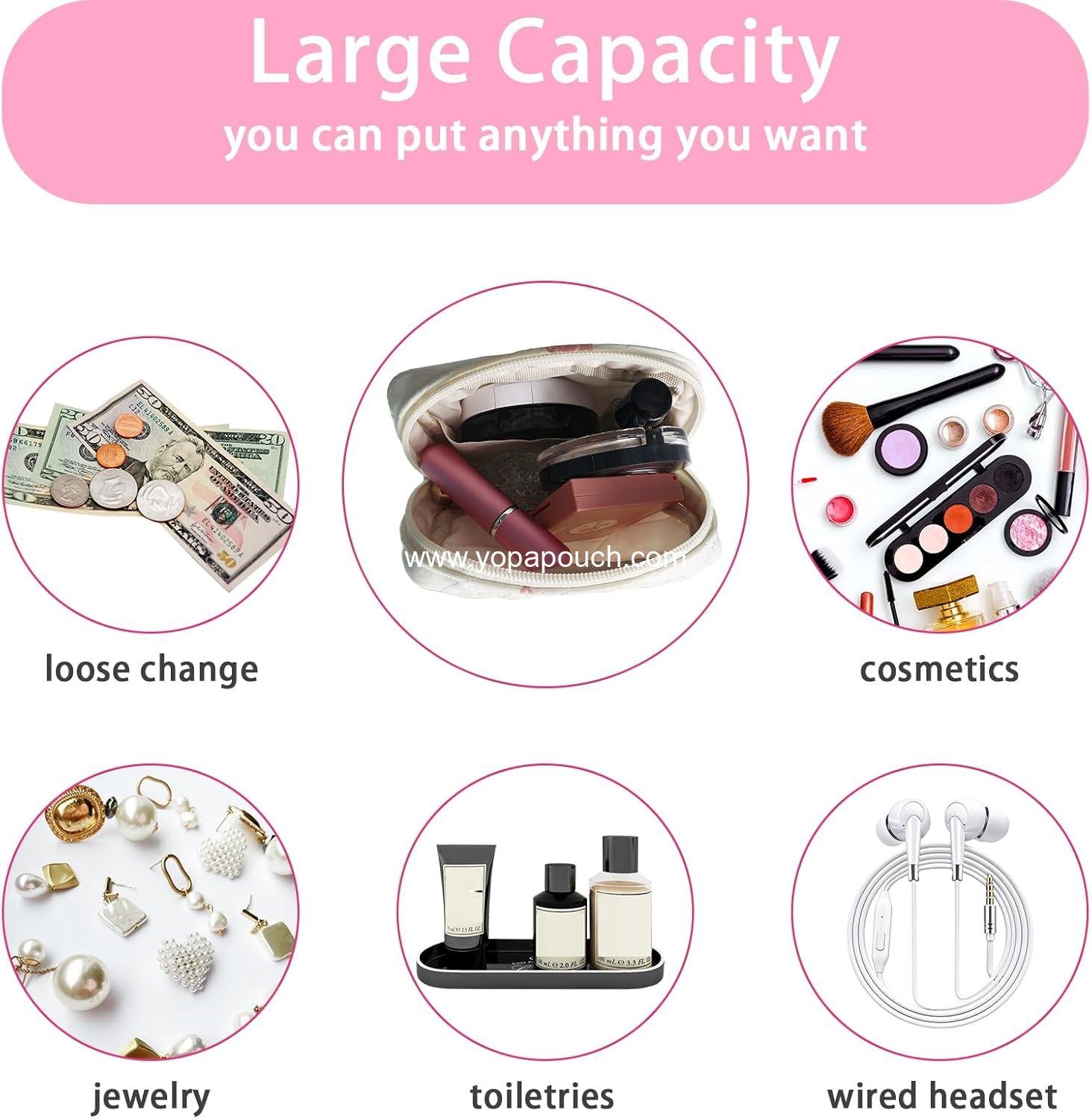 Wholesale Small Quilted Cotton Makeup Bag Mini Cosmetic Period Pouch for Women Cute Pink Bow Portable Travel Toiletry Bag with Zipper Ideal for Christmas or Birthday Gifts Supplier