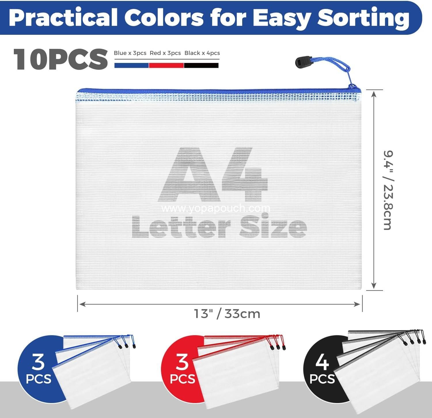 Wholesale Waterproof A4 Mesh Zipper Pouch Bags - 10 Pack Multipurpose Document Organizer for Office, School, Toys, Travel, and Home Storage - OEM Supplier