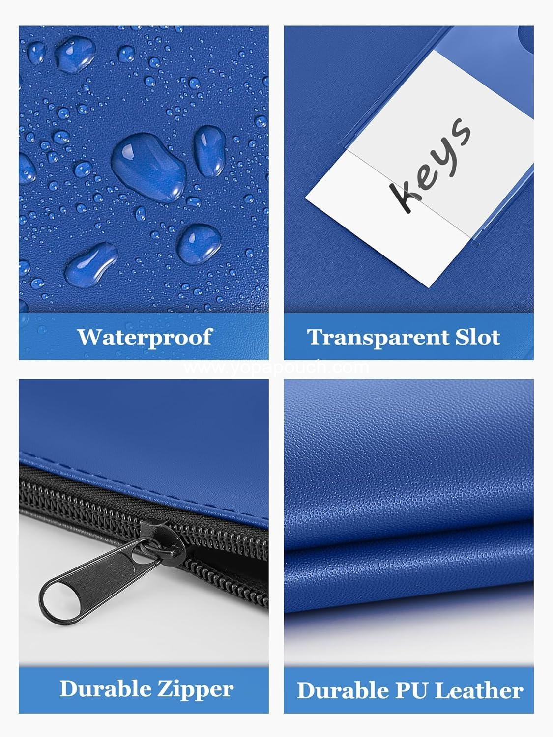 Wholesale 2-Pack PU Leather Zipper Bank Deposit Money Bags with Labels for Coins Cosmetics Invoices Bills Tools 11.5 x 6.2 Inches Navy Blue Red Supplier