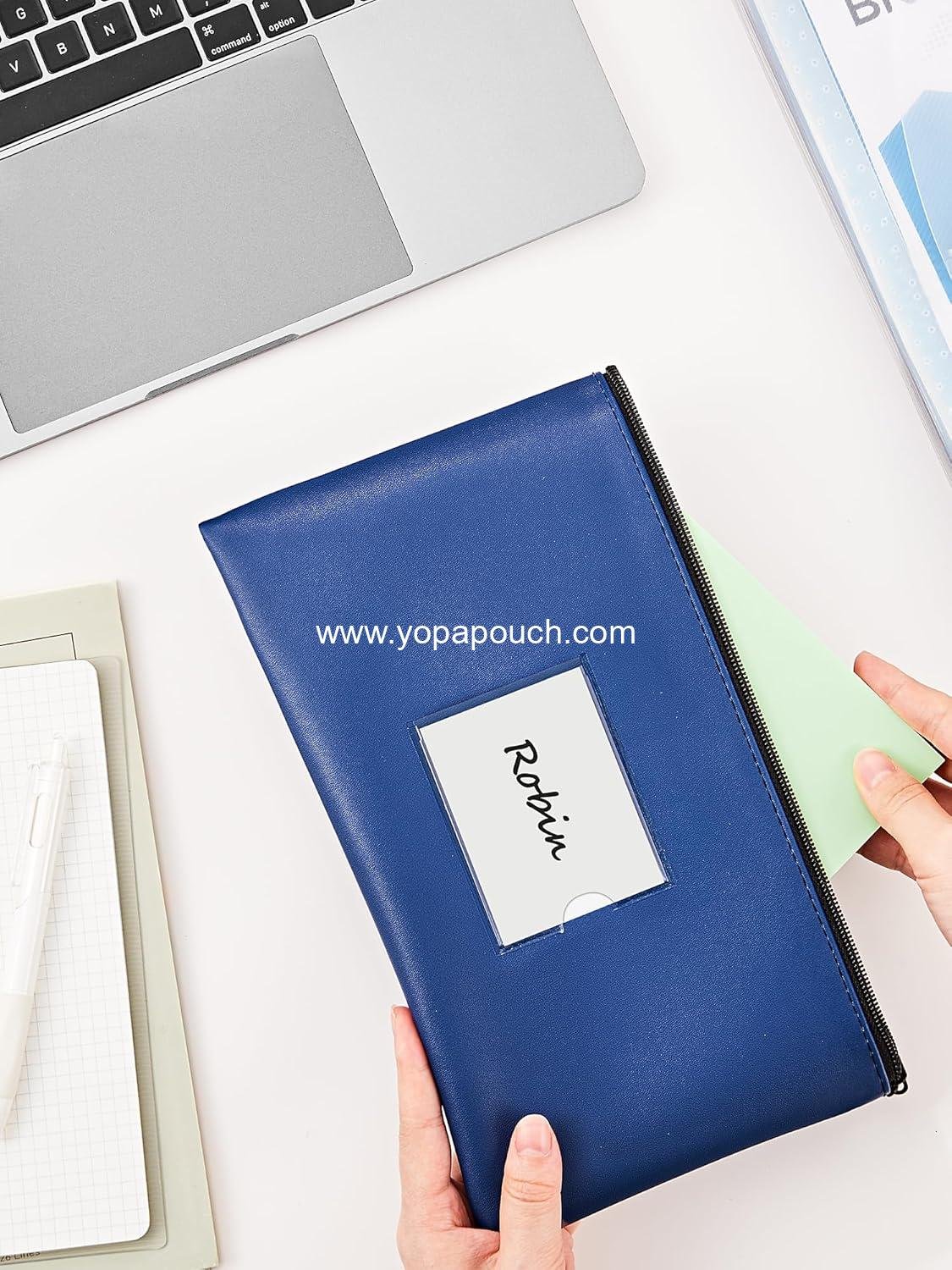 Wholesale 2-Pack PU Leather Zipper Bank Deposit Money Bags with Labels for Coins Cosmetics Invoices Bills Tools 11.5 x 6.2 Inches Navy Blue Red Supplier