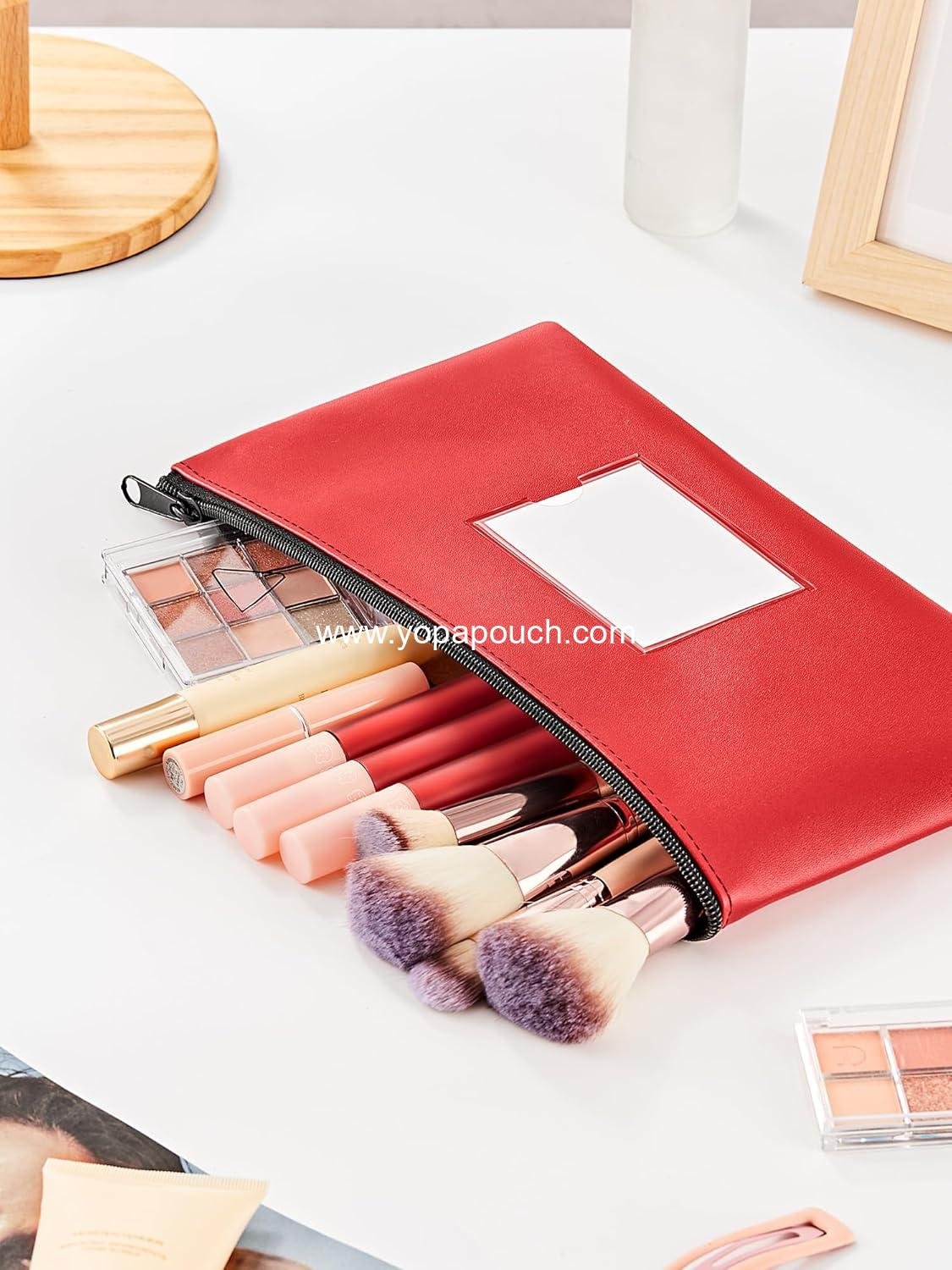 Wholesale 2-Pack PU Leather Zipper Bank Deposit Money Bags with Labels for Coins Cosmetics Invoices Bills Tools 11.5 x 6.2 Inches Navy Blue Red Supplier